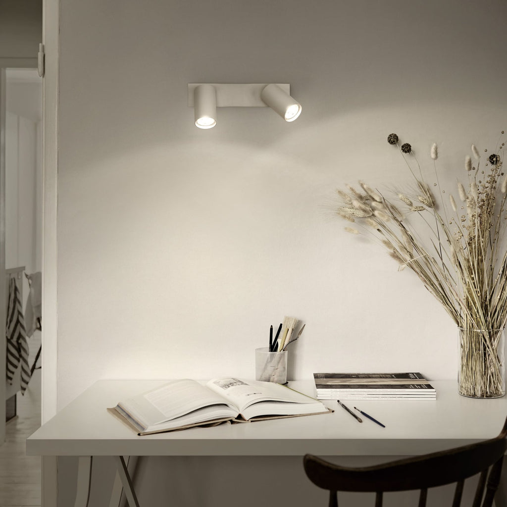 Takspot Octagon 2-lys hvit matt stål dimbar GU10-LED bakside
