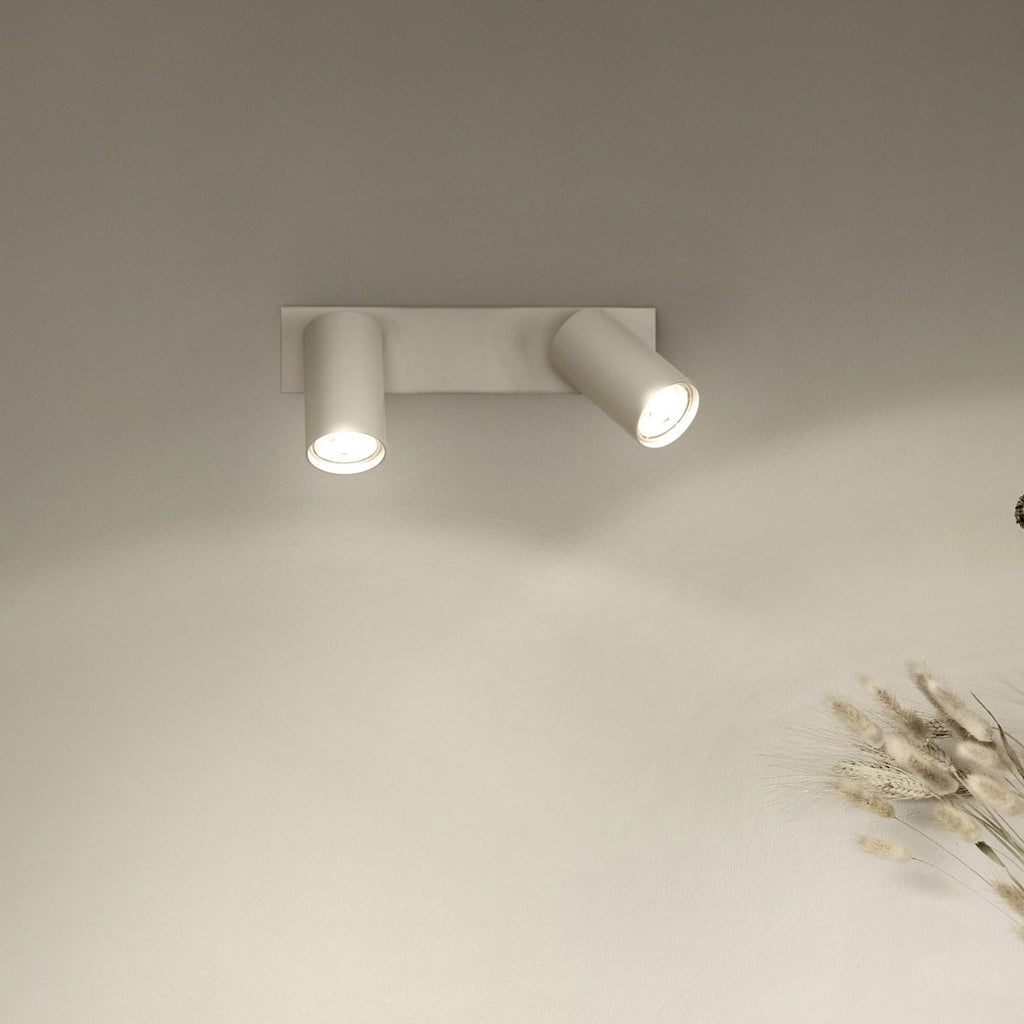 Takspot Octagon 2-lys hvit matt stål dimbar GU10-LED forfra