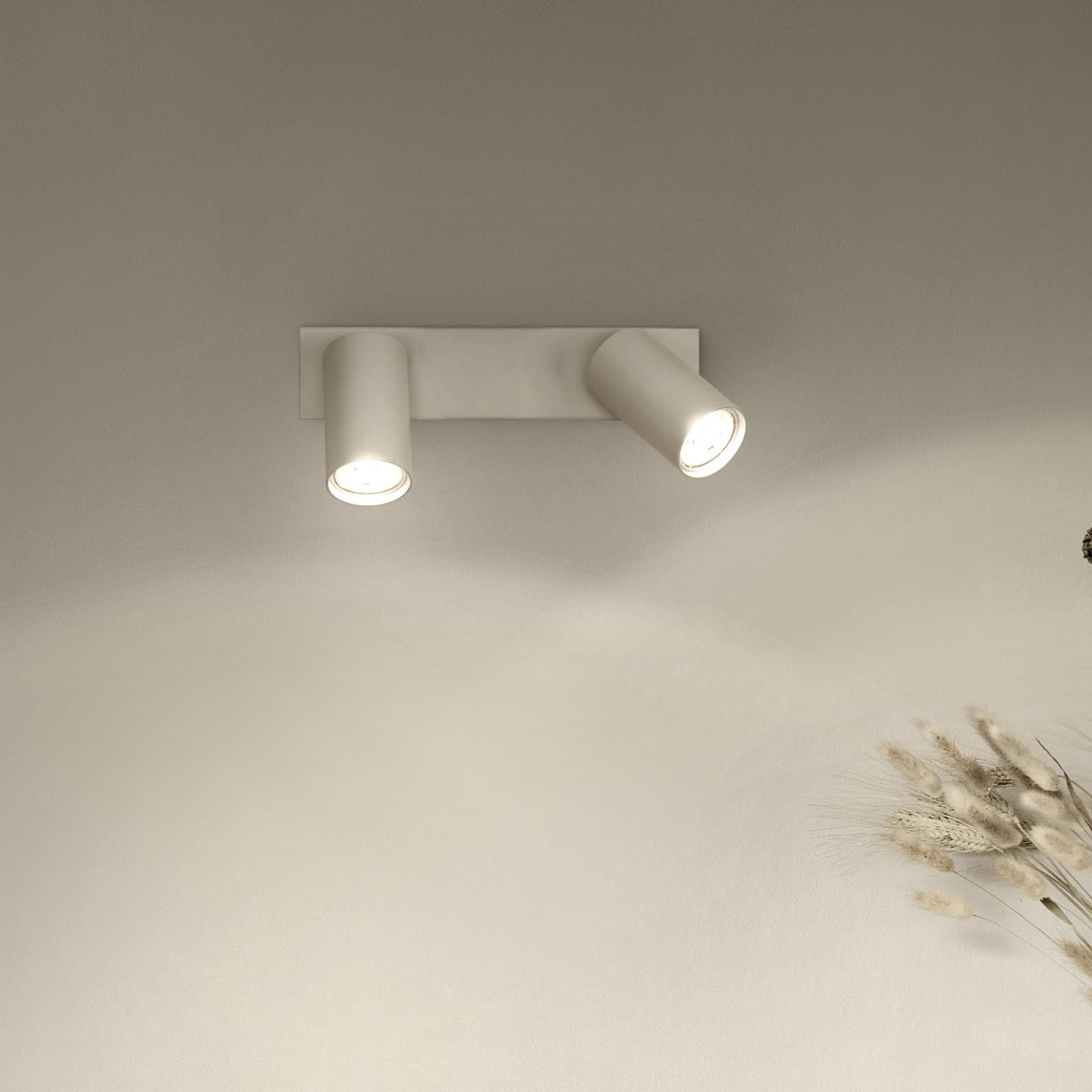 Takspot Octagon 2-lys hvit matt stål dimbar GU10-LED forfra