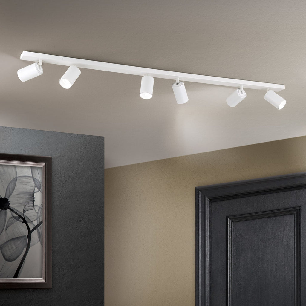 Takspot Sean 6-lys hvit svingbar GU10 dimbar 130 cm forfra