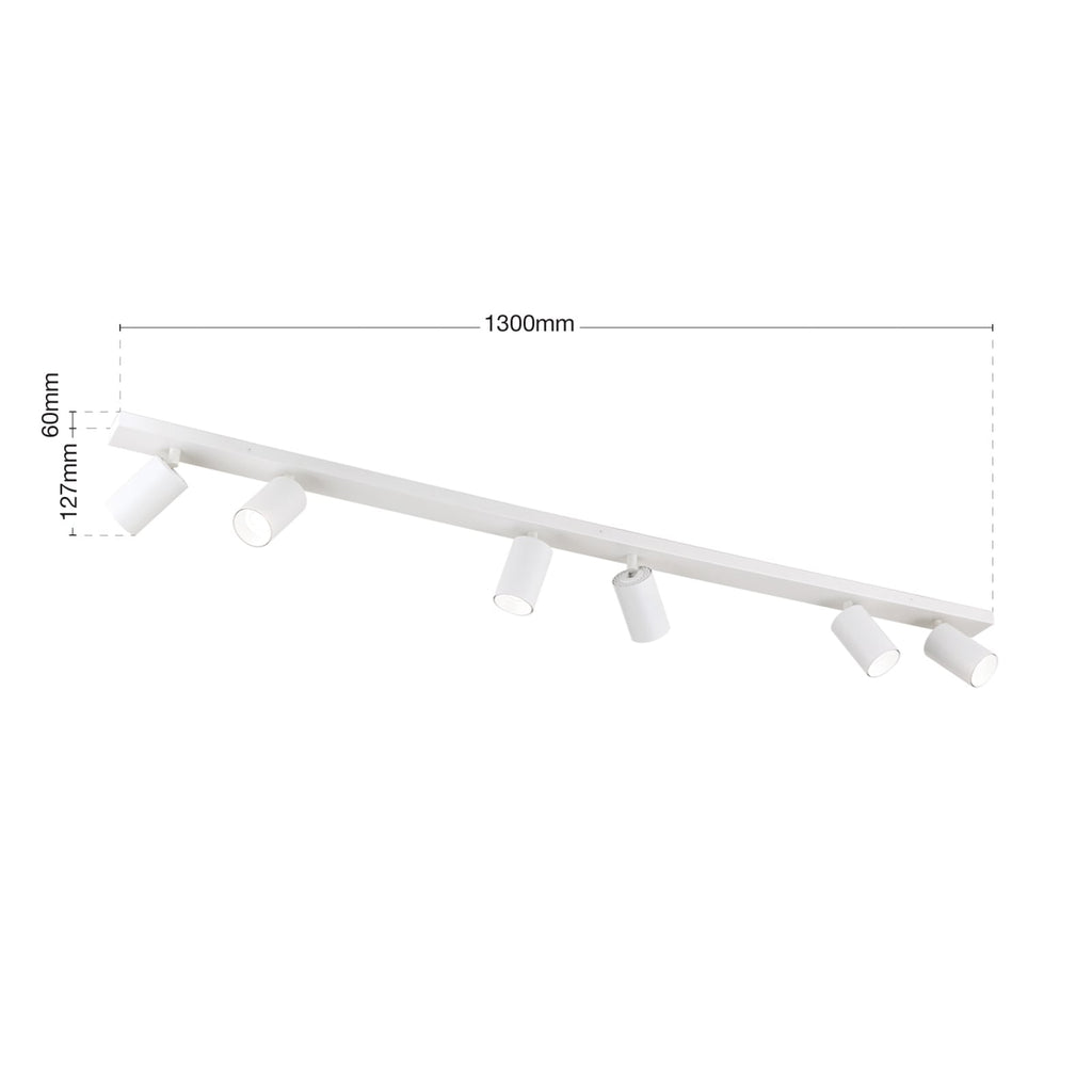 Montert Takspot Sean 6-lys hvit svingbar GU10 dimbar 130 cm i rom