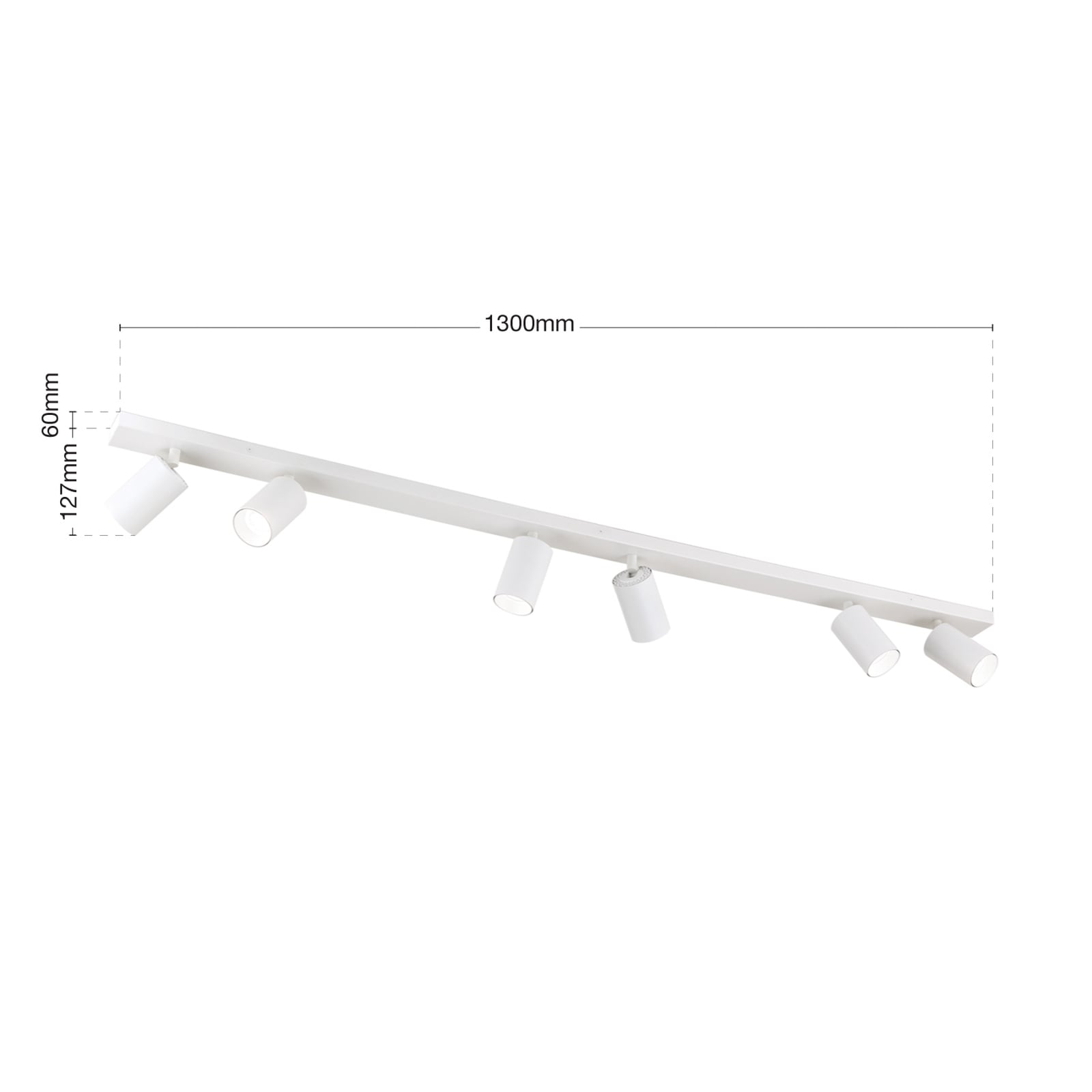 Montert Takspot Sean 6-lys hvit svingbar GU10 dimbar 130 cm i rom