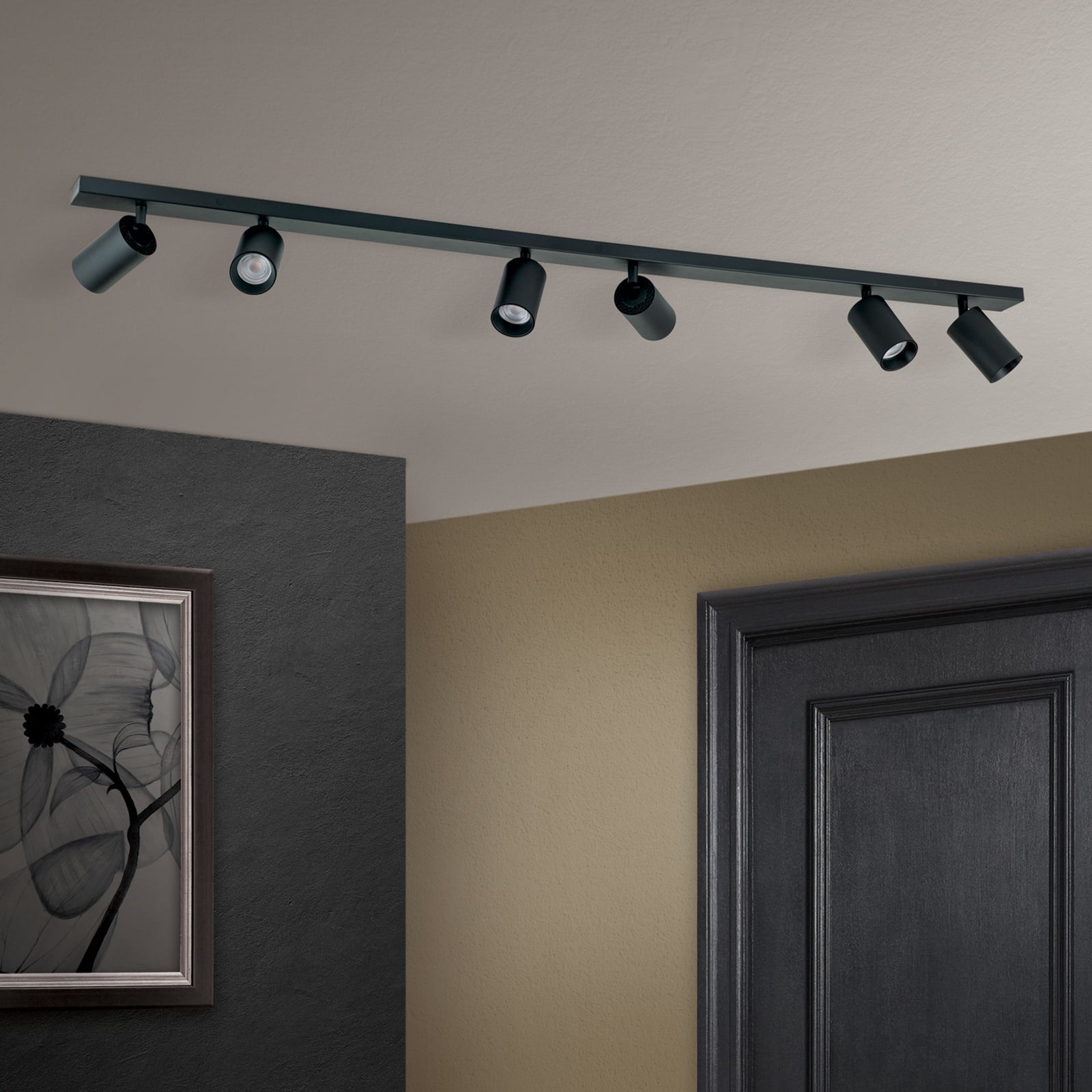 Takspot Sean 6-lys svart GU10 svingbar 130 cm - bakside