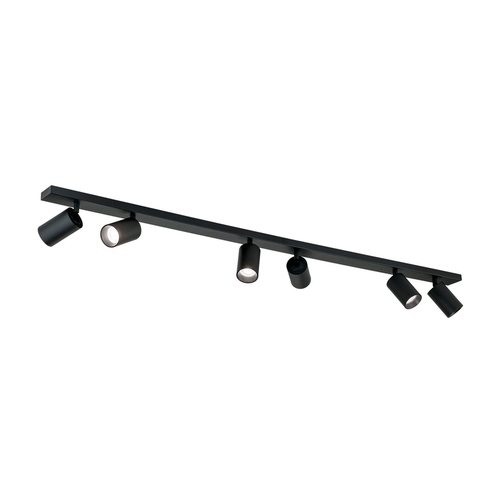 Takspot Sean 6-lys svart GU10 svingbar 130 cm - detalj av spotter