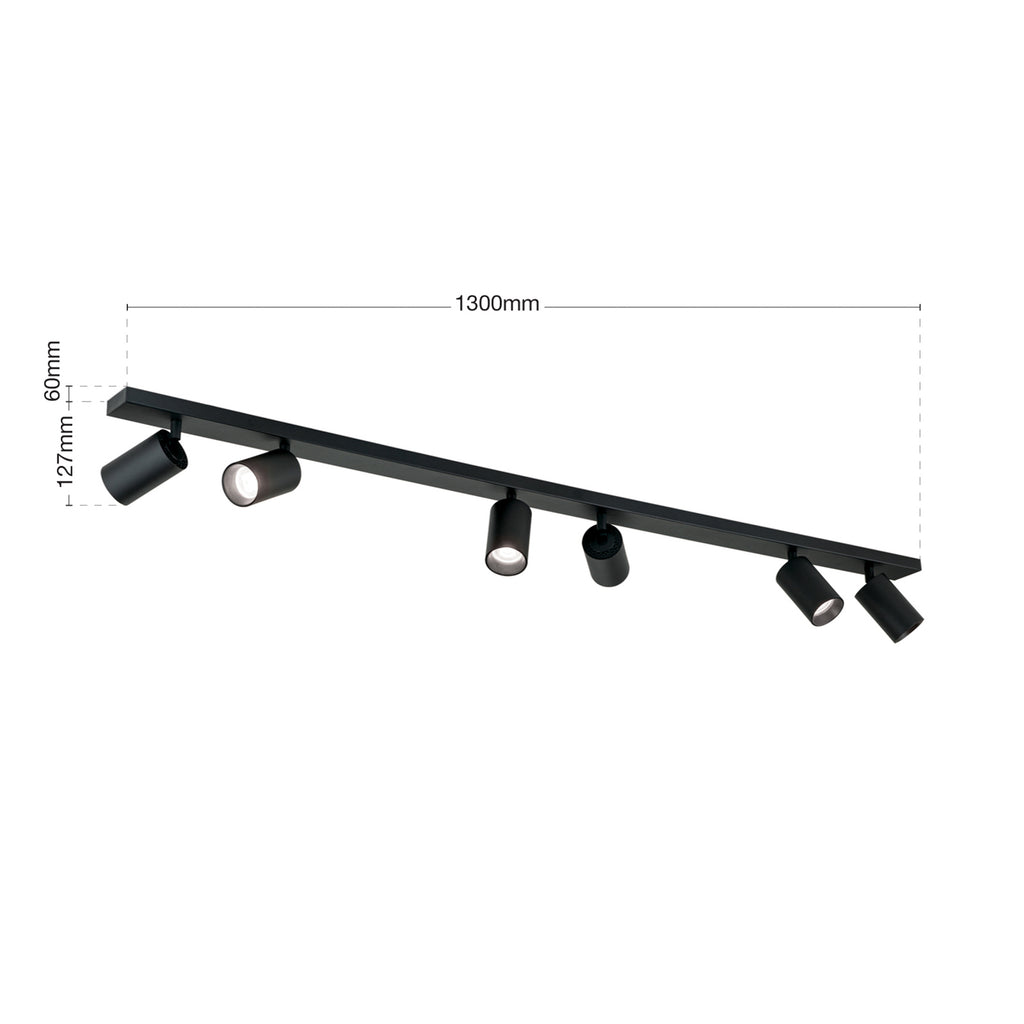 Takspot Sean 6-lys svart GU10 svingbar 130 cm - montert i rom