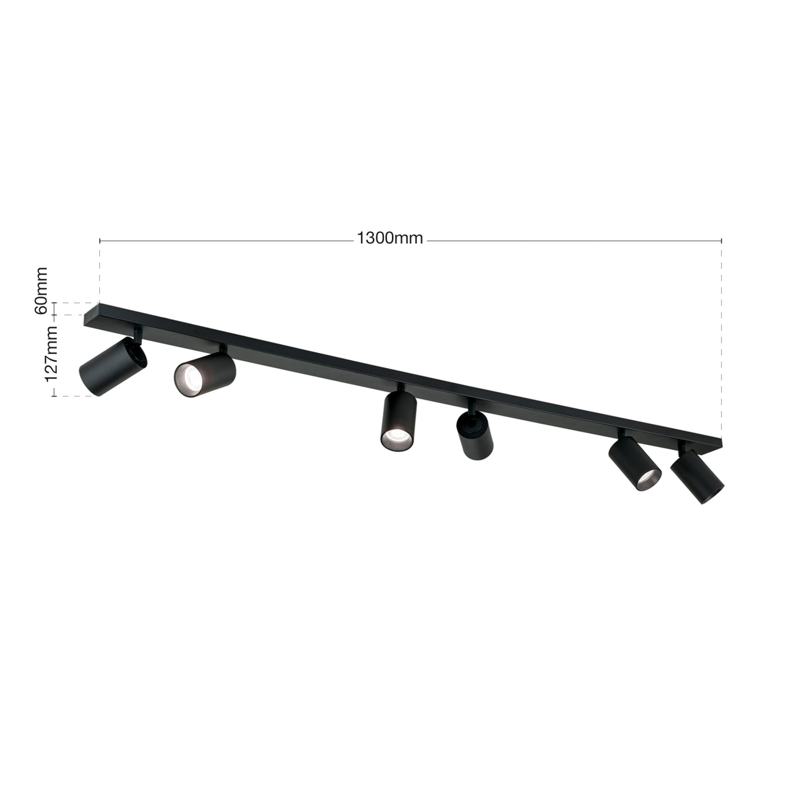 Takspot Sean 6-lys svart GU10 svingbar 130 cm - montert i rom