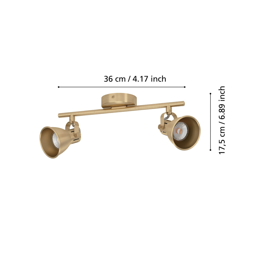 Detalj av Takspot Seras 2-lys børstet messing GU10 37 cm
