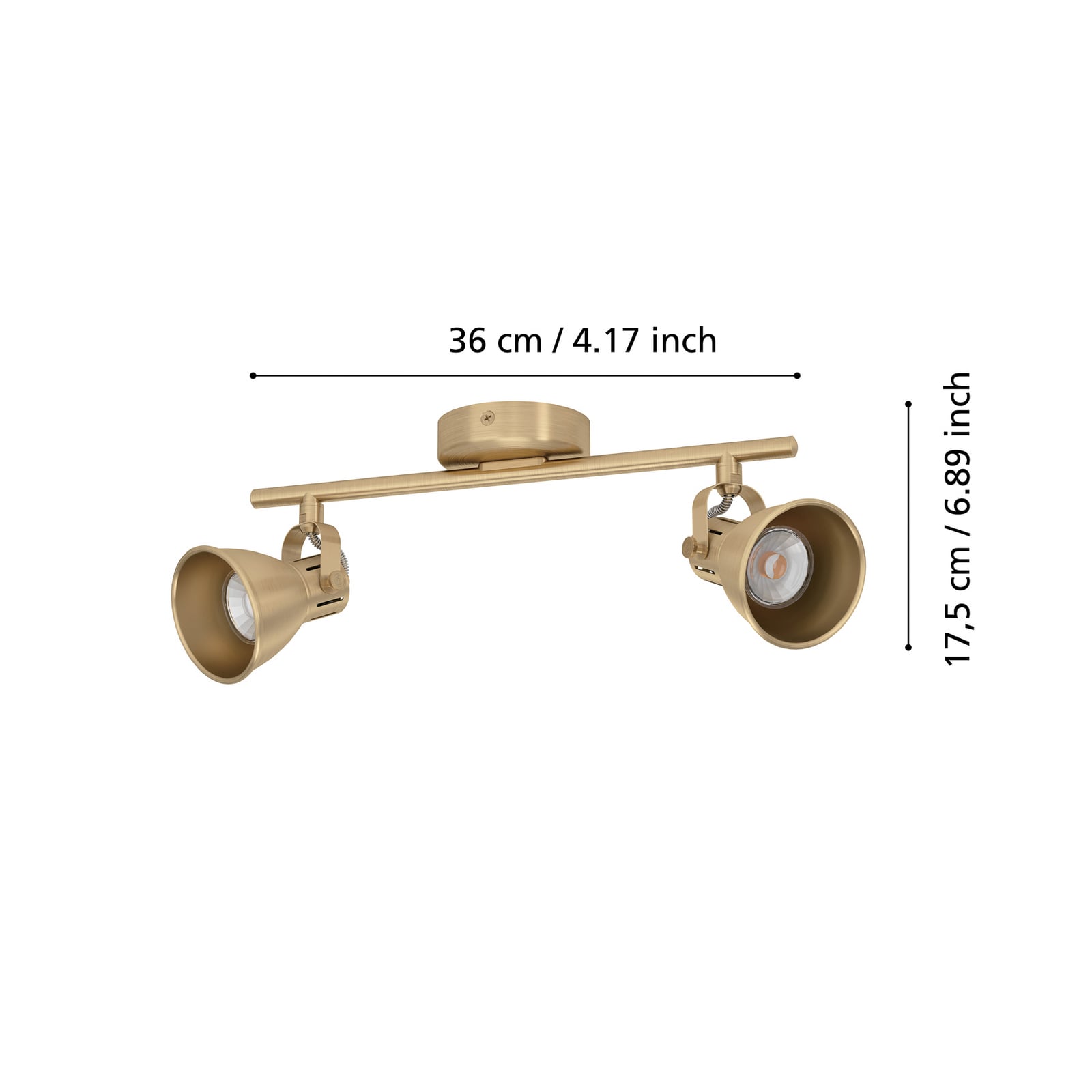 Detalj av Takspot Seras 2-lys børstet messing GU10 37 cm
