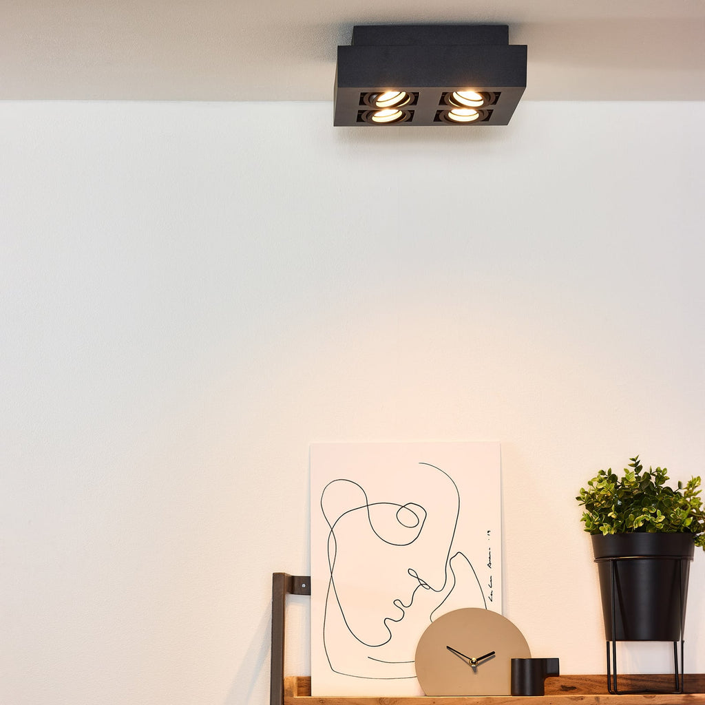 Takspot Xirax 4-lys svart dimbar dim-to-warm GU10 bakside