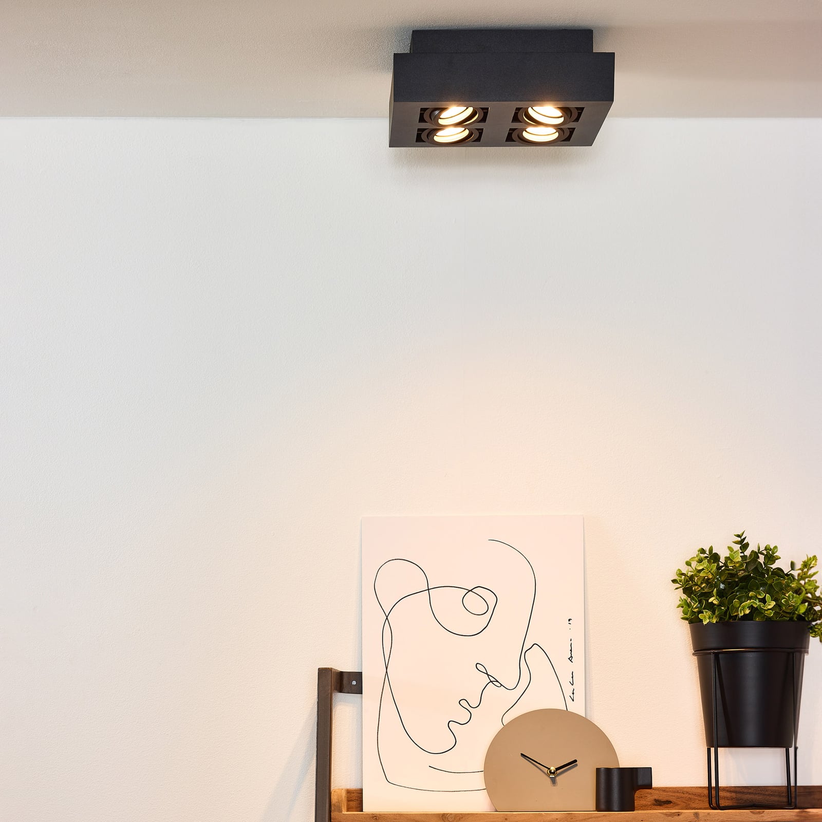 Takspot Xirax 4-lys svart dimbar dim-to-warm GU10 bakside