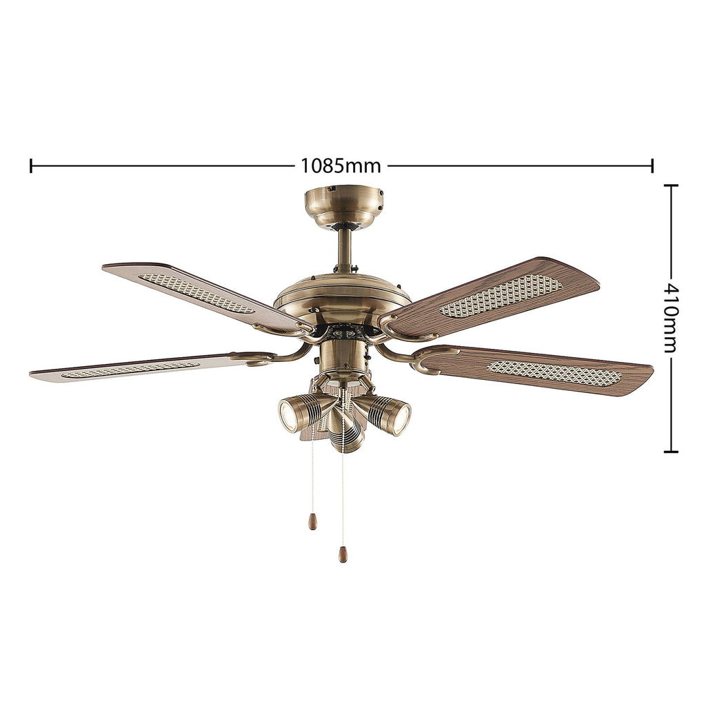 Takvifte med lys Anariki messing/eik Ø108,5 cm detalj av vifteblader