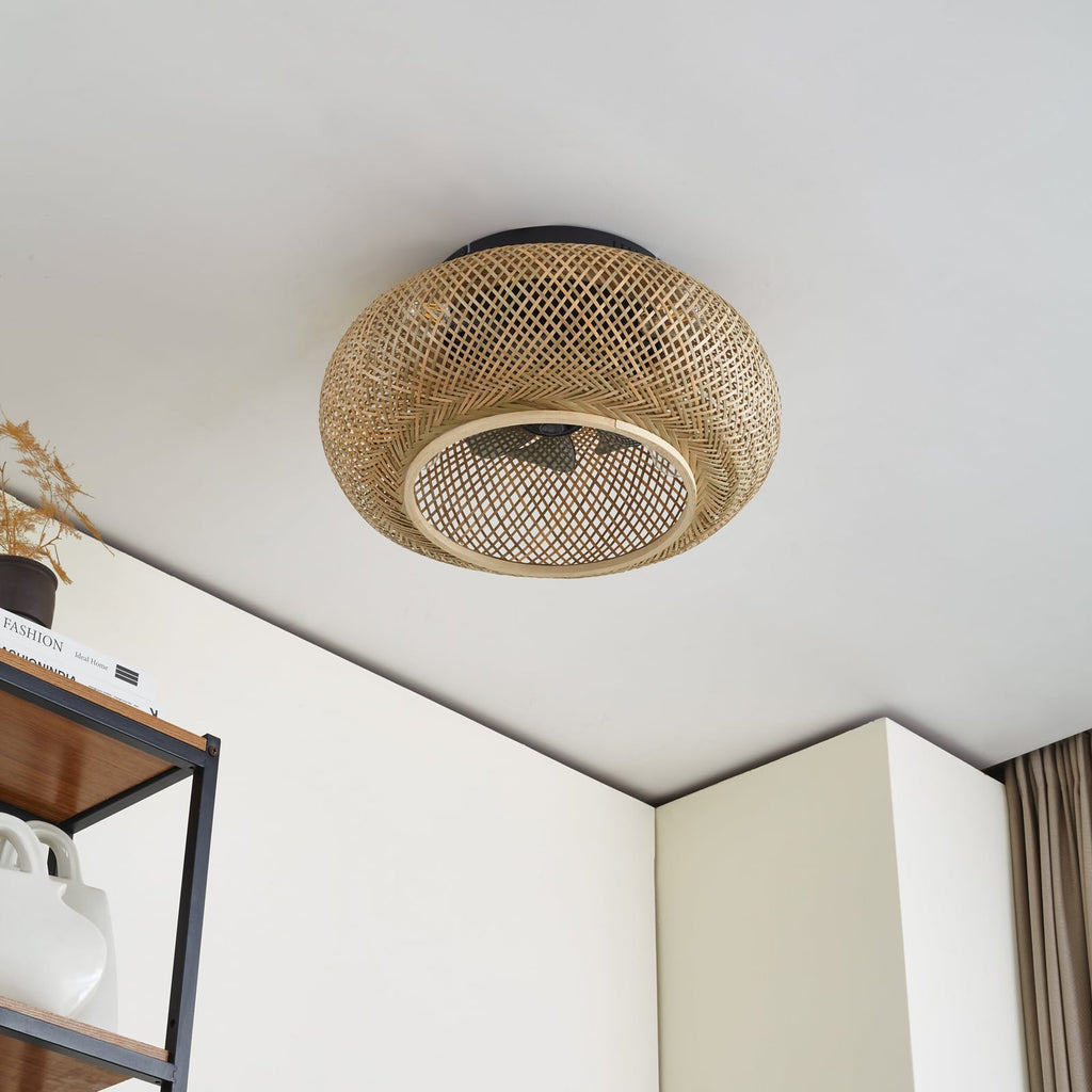 Detalj av Takvifte Cordie med lys bambus/svart E27 Ø53 cm