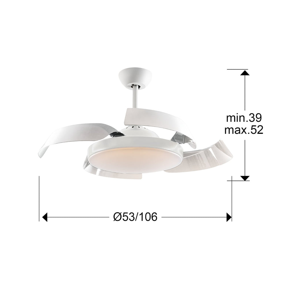 Detalj av vinger på Takvifte Enzo med LED dimbar CCT hvit Ø106 cm