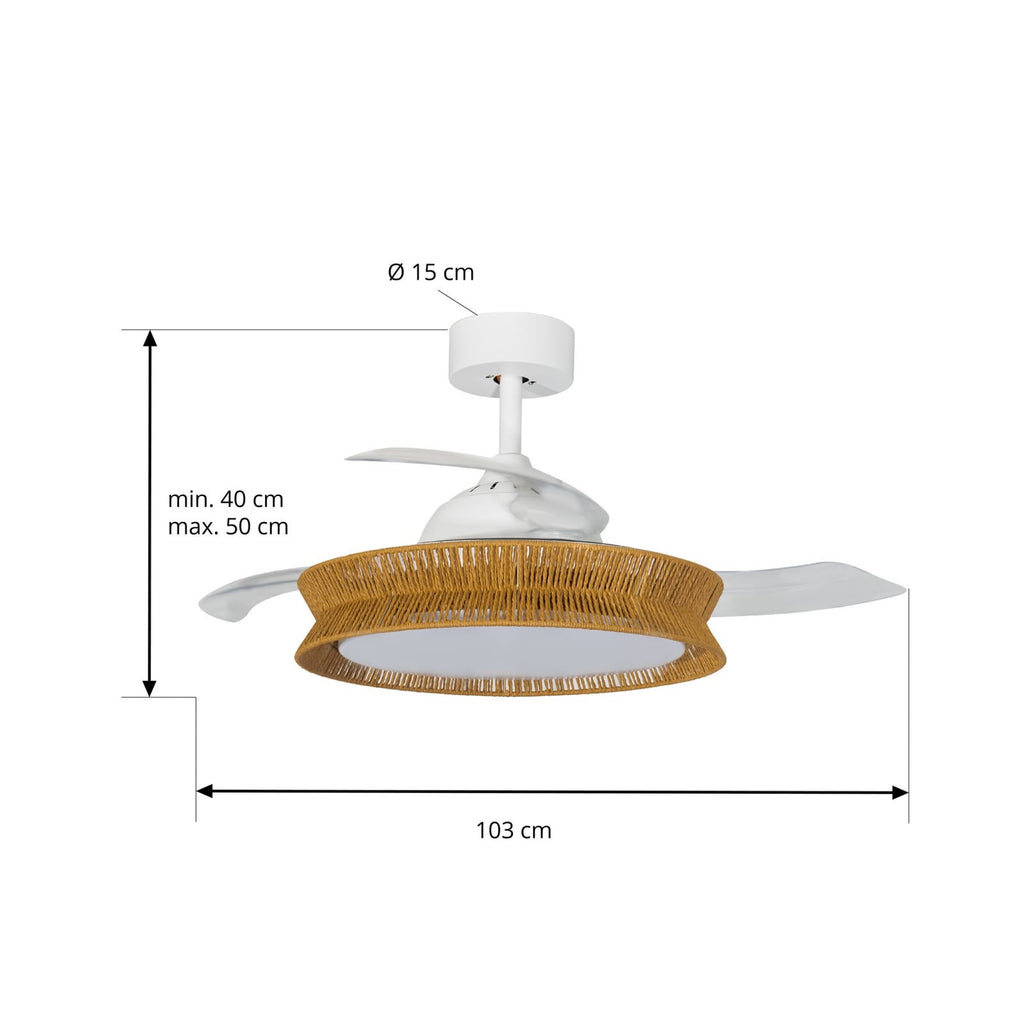 Nærbilde av lys og tau på takvifte Lineta LED dimbar CCT tau hvit Ø103 cm