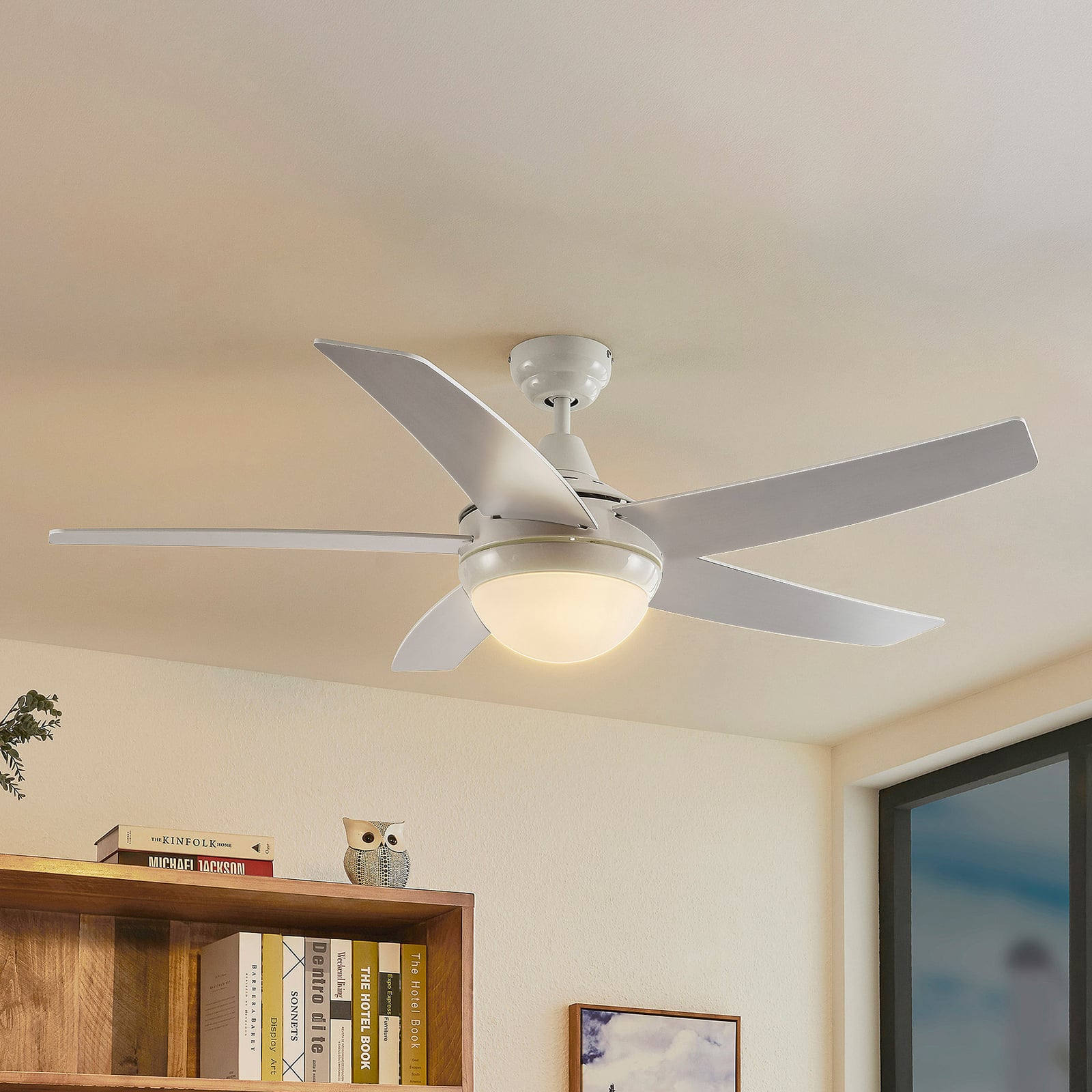 Takvifte med lys Auraya hvit/eik E14 Ø130 cm forfra