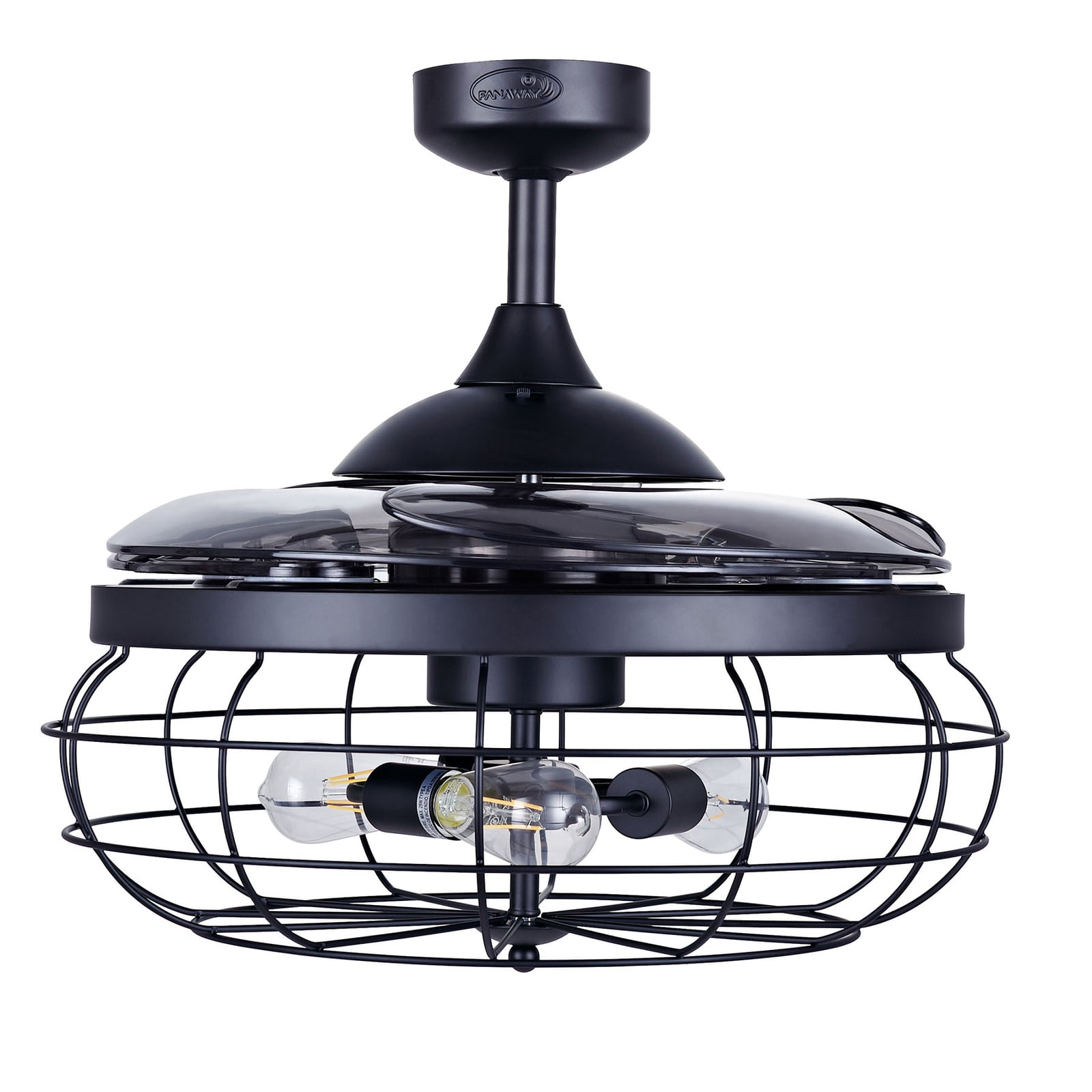 Nærbilde av LED-lys på Takvifte med lys Fanaway Industri svart E27 Ø122 cm