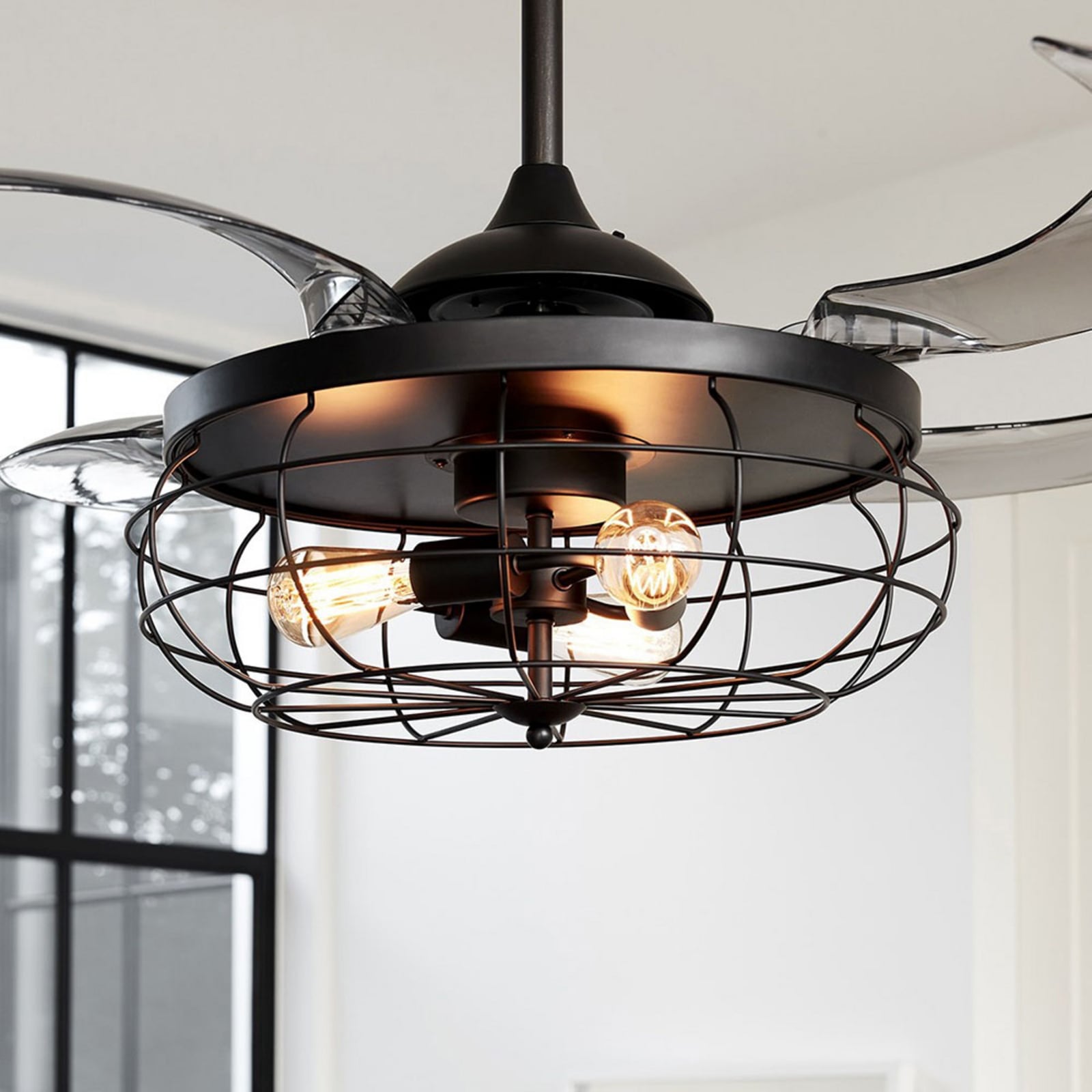 Industriell design på Takvifte med lys Fanaway Industri svart E27 Ø122 cm
