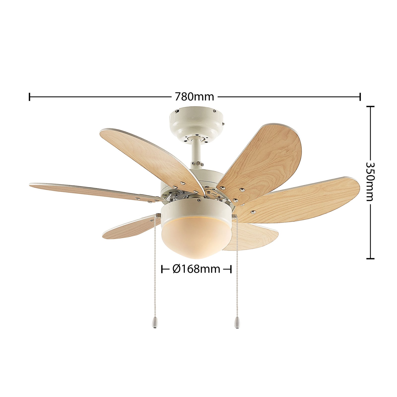 Detalj av MDF-fløyer på Takvifte Minja med lys hvit/bøk E14 Ø80 cm