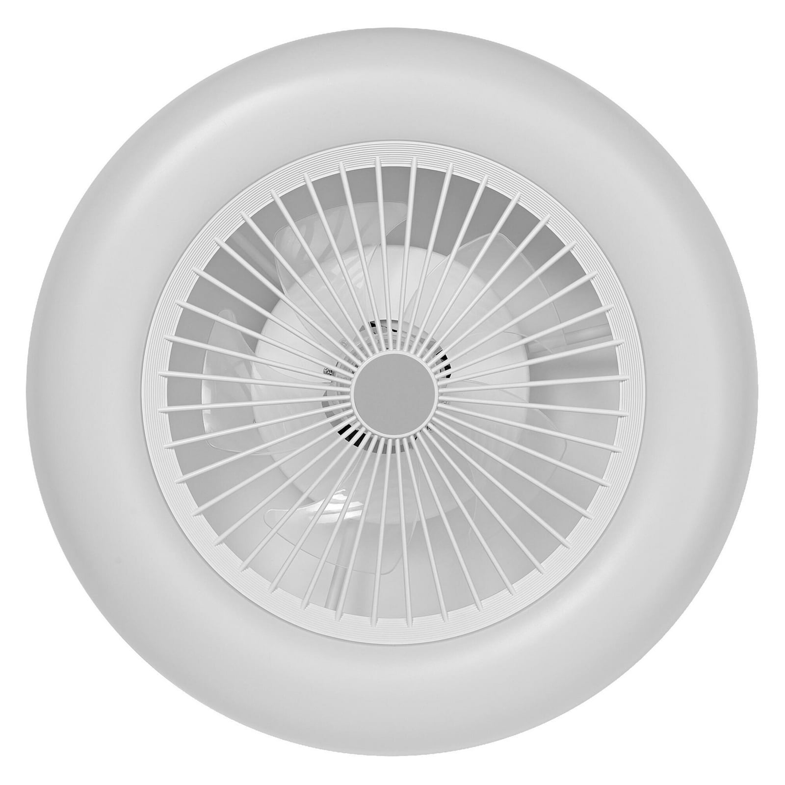 Nærbilde av LED-lys og vifteblader på ROUND LED WiFi CCT dimbar Ø55 cm OSRAM SMART+