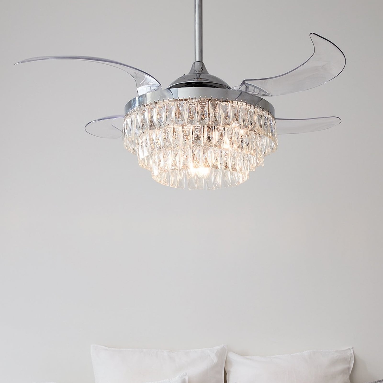 Takvifte med lys Fanaway Veil Ø122 cm krom krystalloptikk forfra