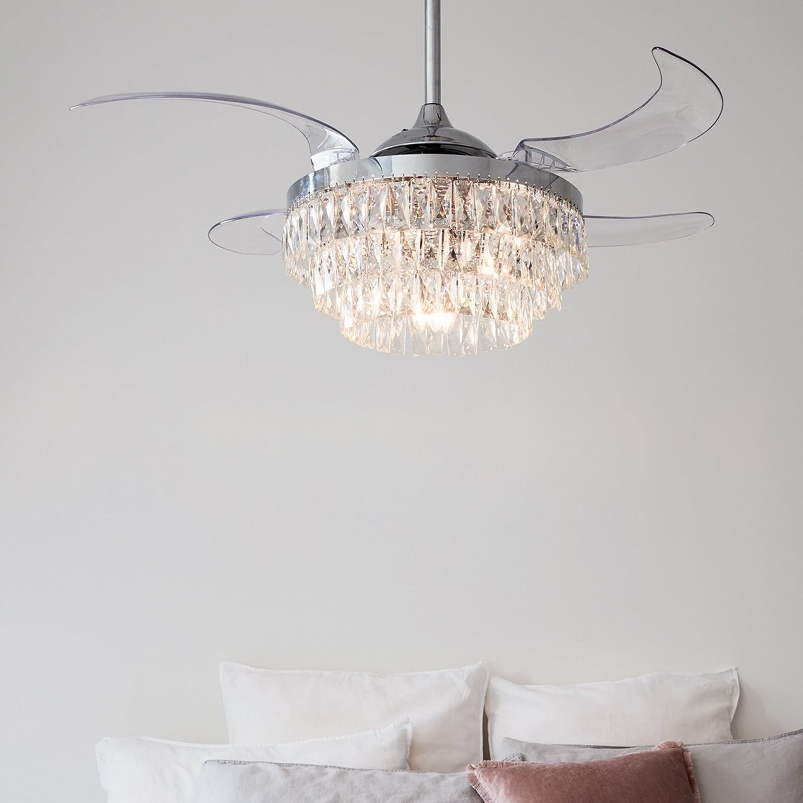 Takvifte med lys Fanaway Veil Ø122 cm krom krystalloptikk bakside