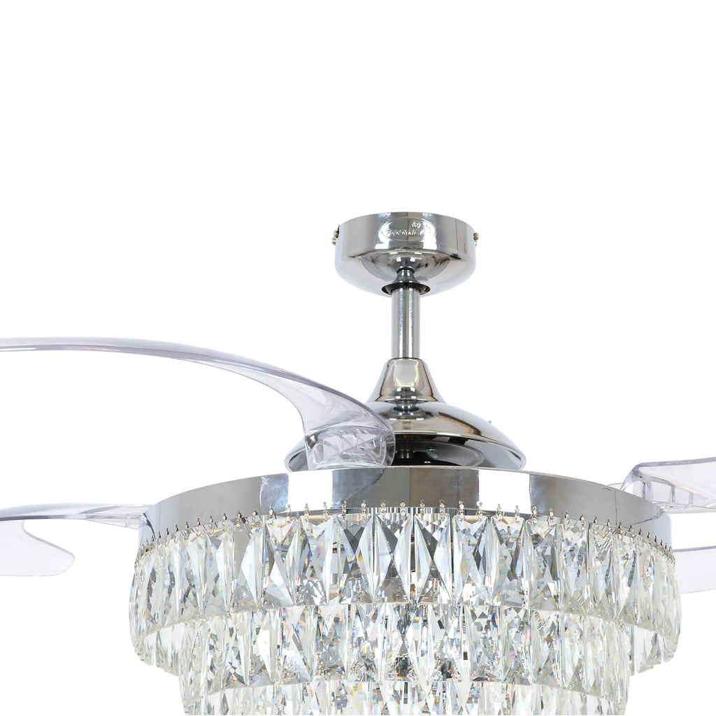 Nærbilde av acrylvinger på takvifte med lys Fanaway Veil Ø122 cm krom