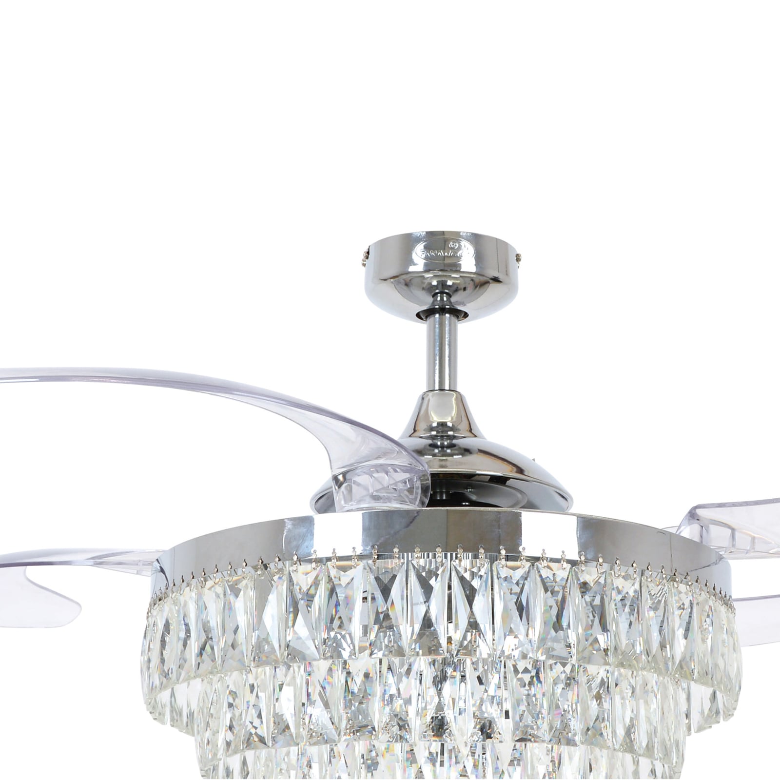 Nærbilde av acrylvinger på takvifte med lys Fanaway Veil Ø122 cm krom