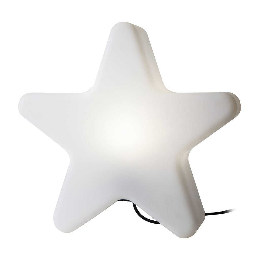 Terrasselampe stjerneformet hvit plast 50 cm IP65 STAR TRADING i bruk på terrasse