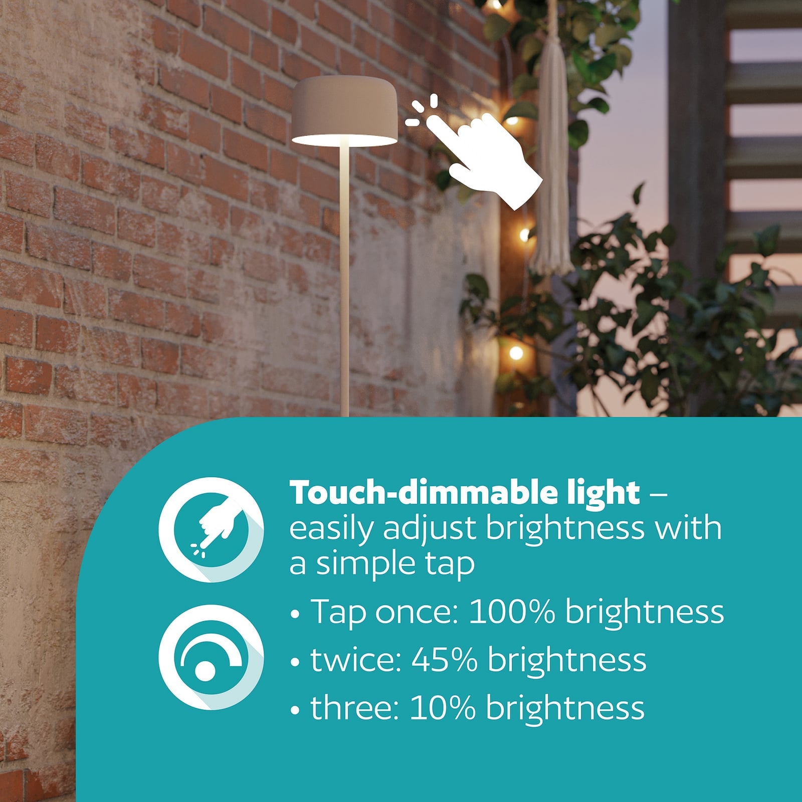 Touchdimmer på Solcellelampe LED Roccanova-L stål hvit