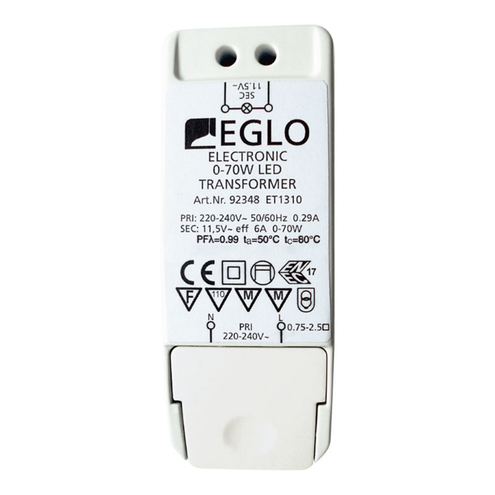 Transformator 11,5V 0-40W LED 0-70W halogen dimbar - EGLO forfra