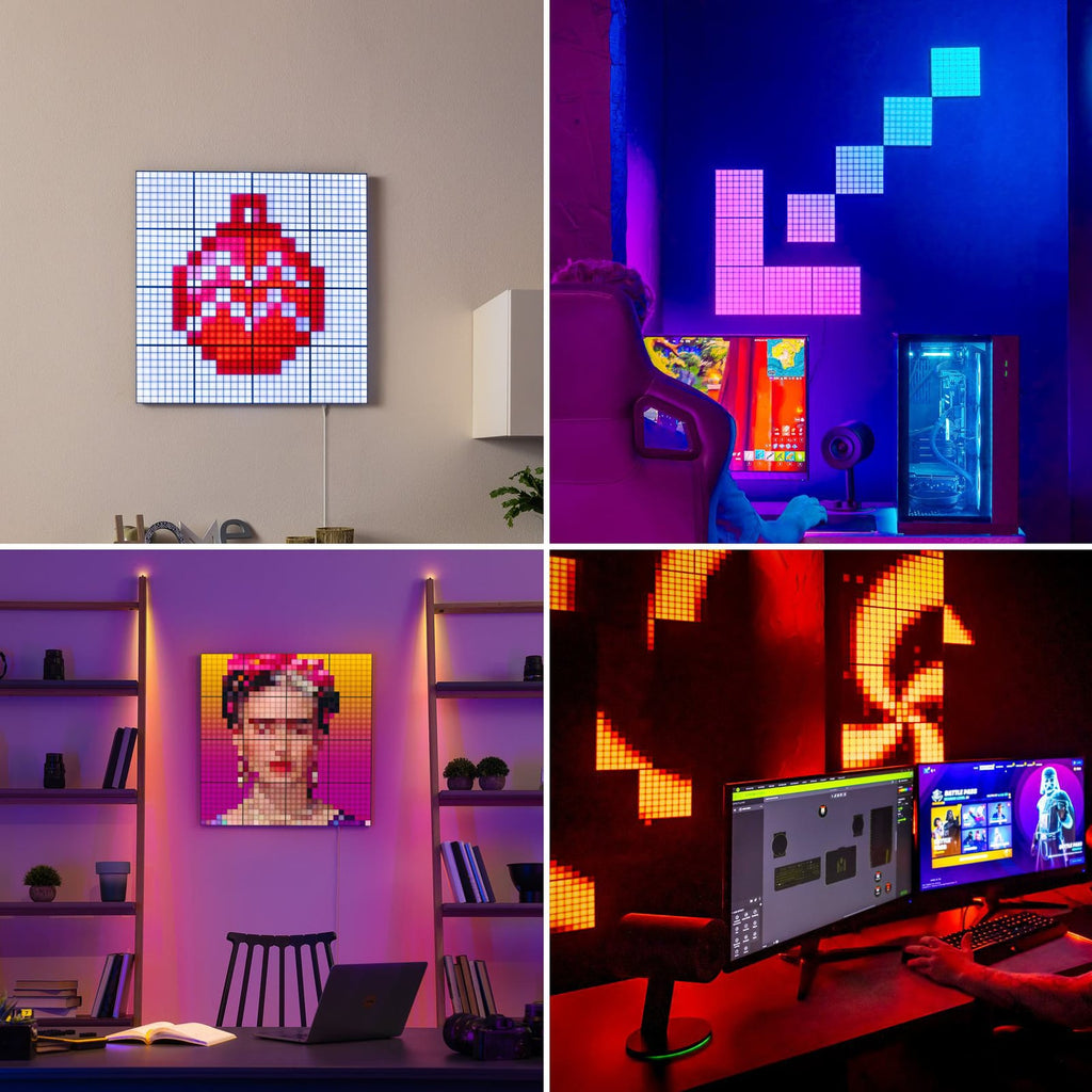 Montert Twinkly RGB-Squares LED-dekorpanel svart 16x16 cm USB-C i rom