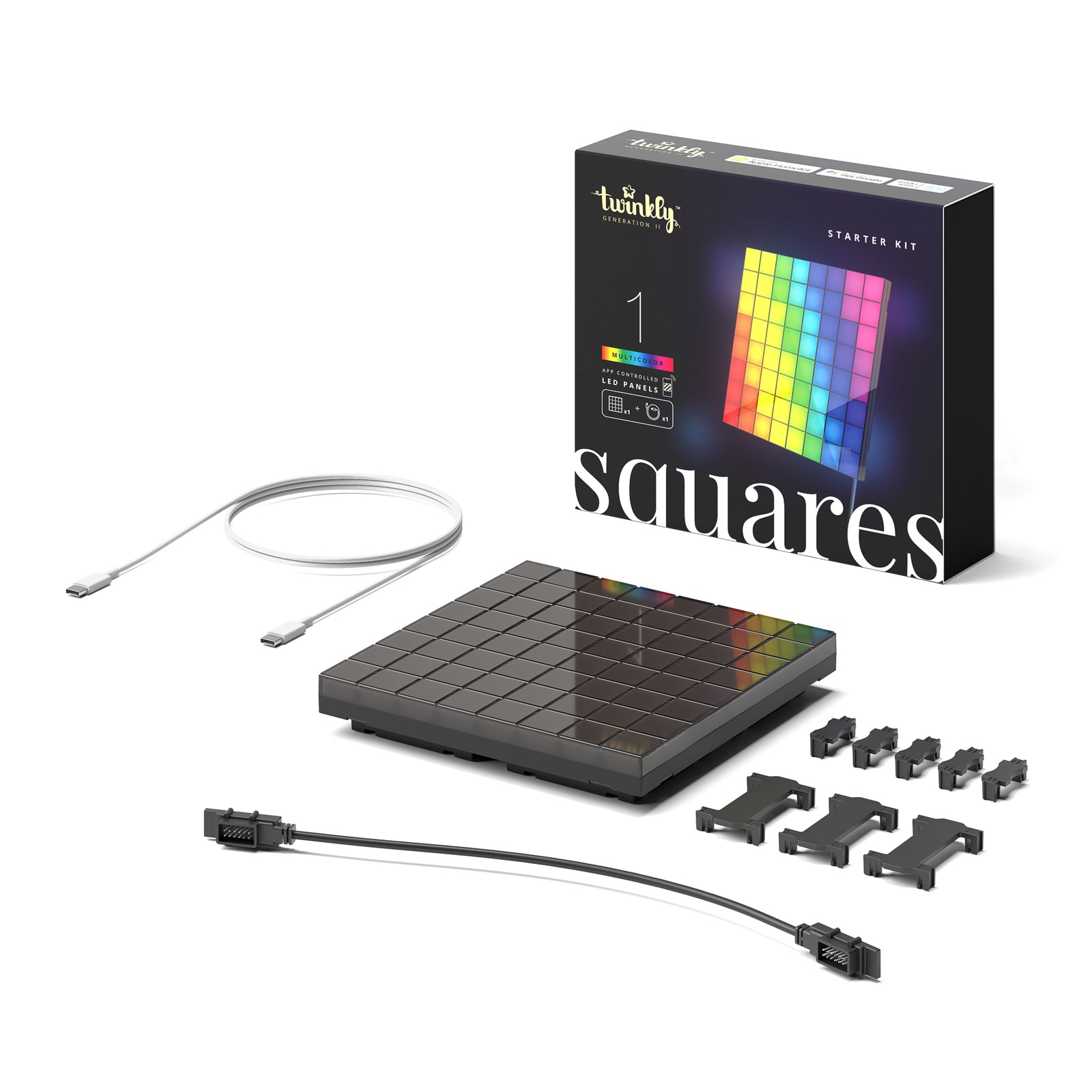 Twinkly RGB-Squares LED-dekorpanel svart 16x16 cm USB-C appstyring