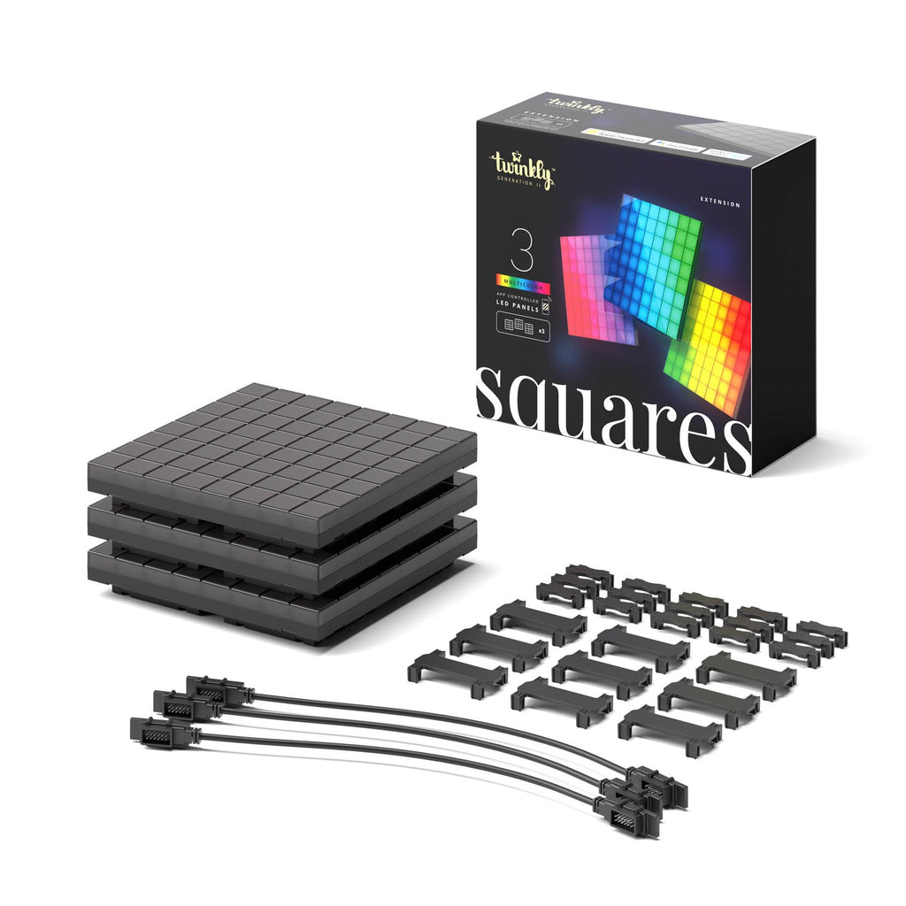 Baksiden av Twinkly RGB-Squares svart 3-pakning utvidelse med tilkoblinger