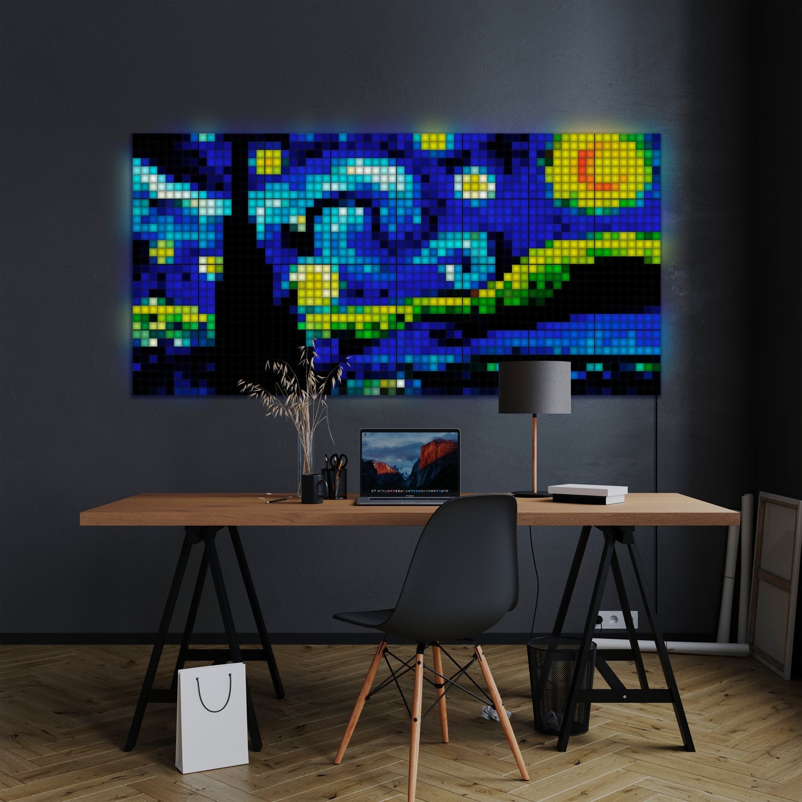 Detalj av Twinkly RGB-Squares svart 3-pakning utvidelse med LED-paneler