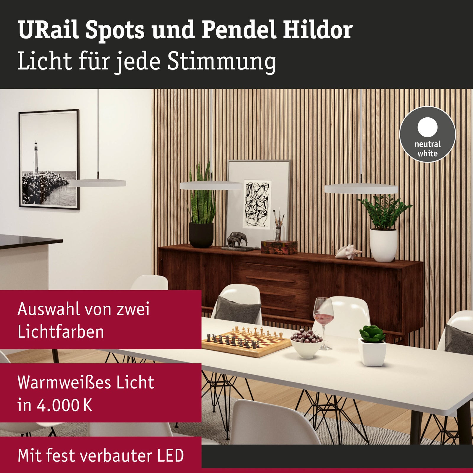 URail Hildor LED-pendellampe hvit fra siden