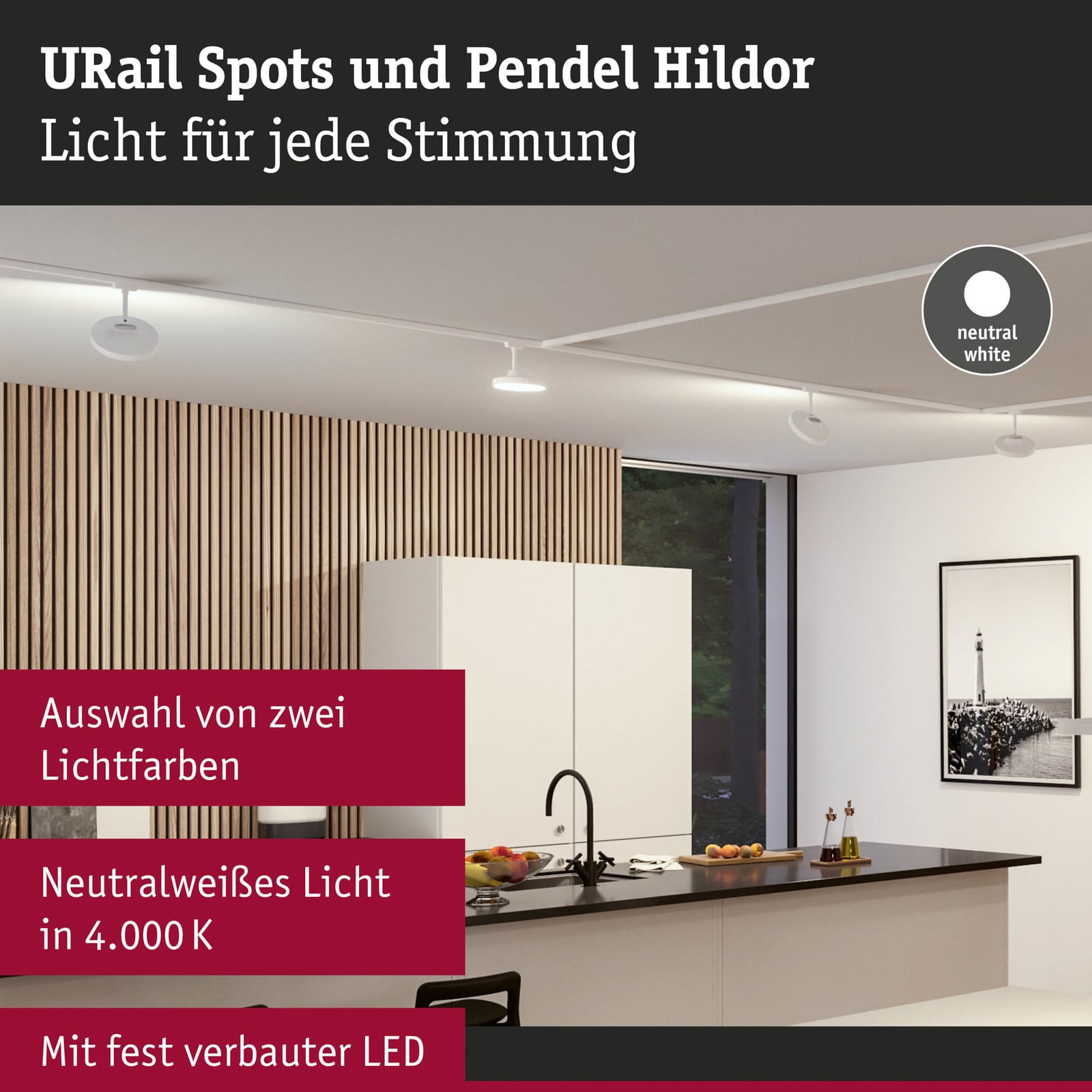 URail Hildor LED-spot dimbar hvit Ø16 cm nærbilde av LED