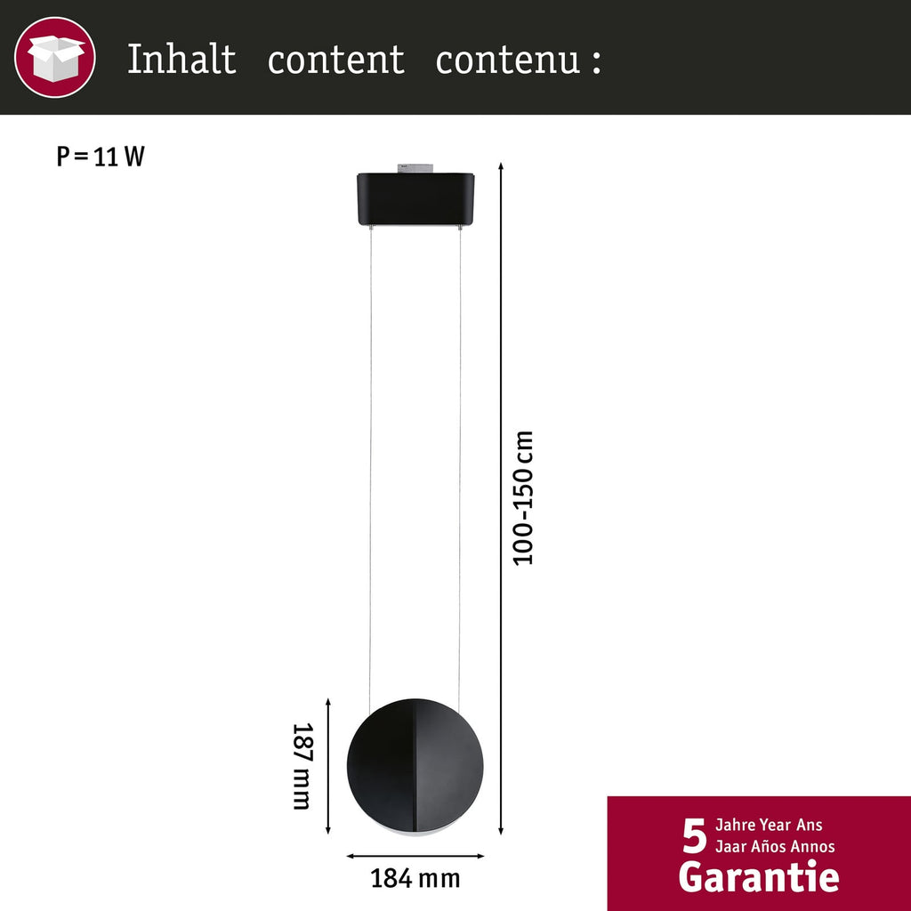 Nærbilde av URail LED-pendellampe Alejandro svart dimbar