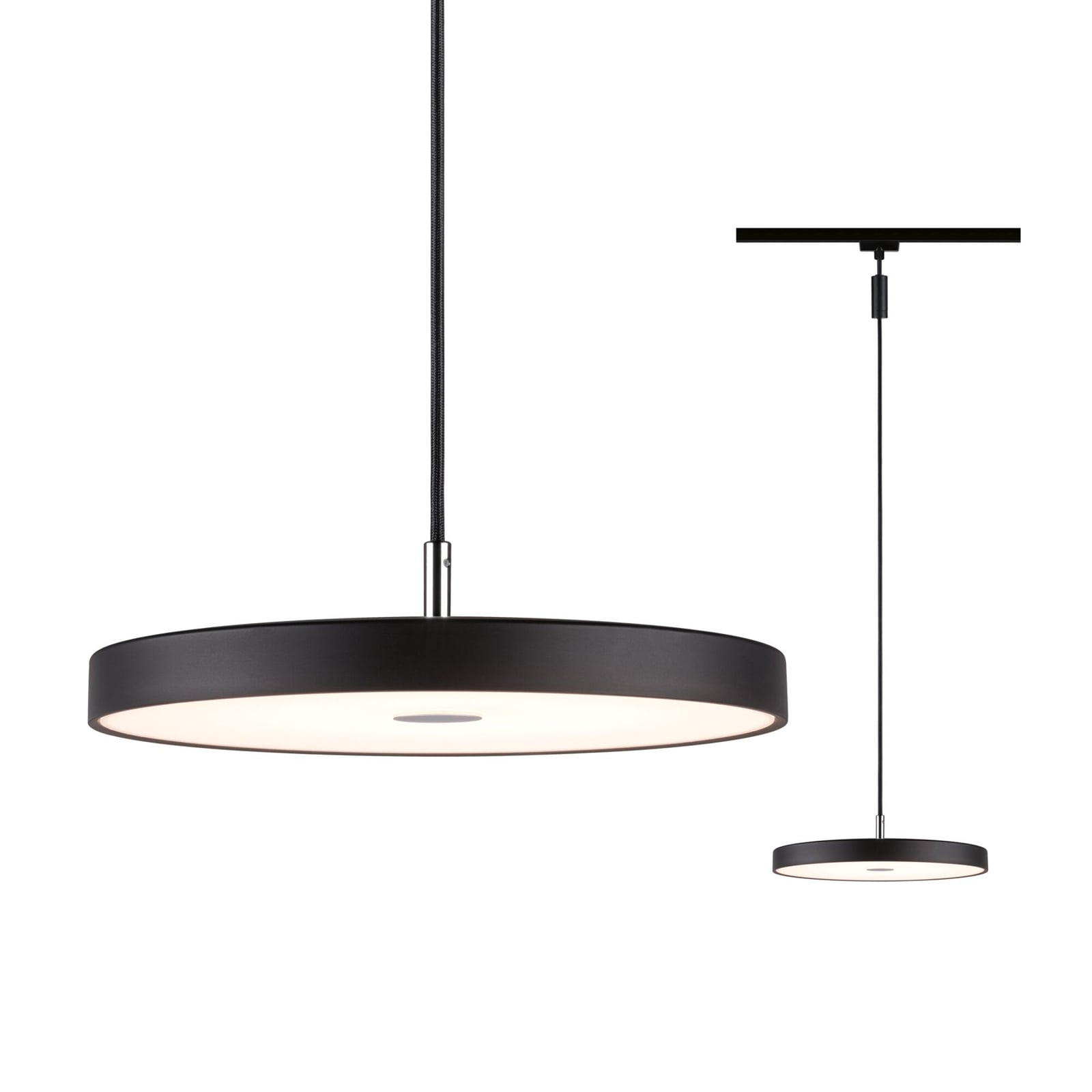 URail LED pendellampe Hildor dimbar svart montert i rom