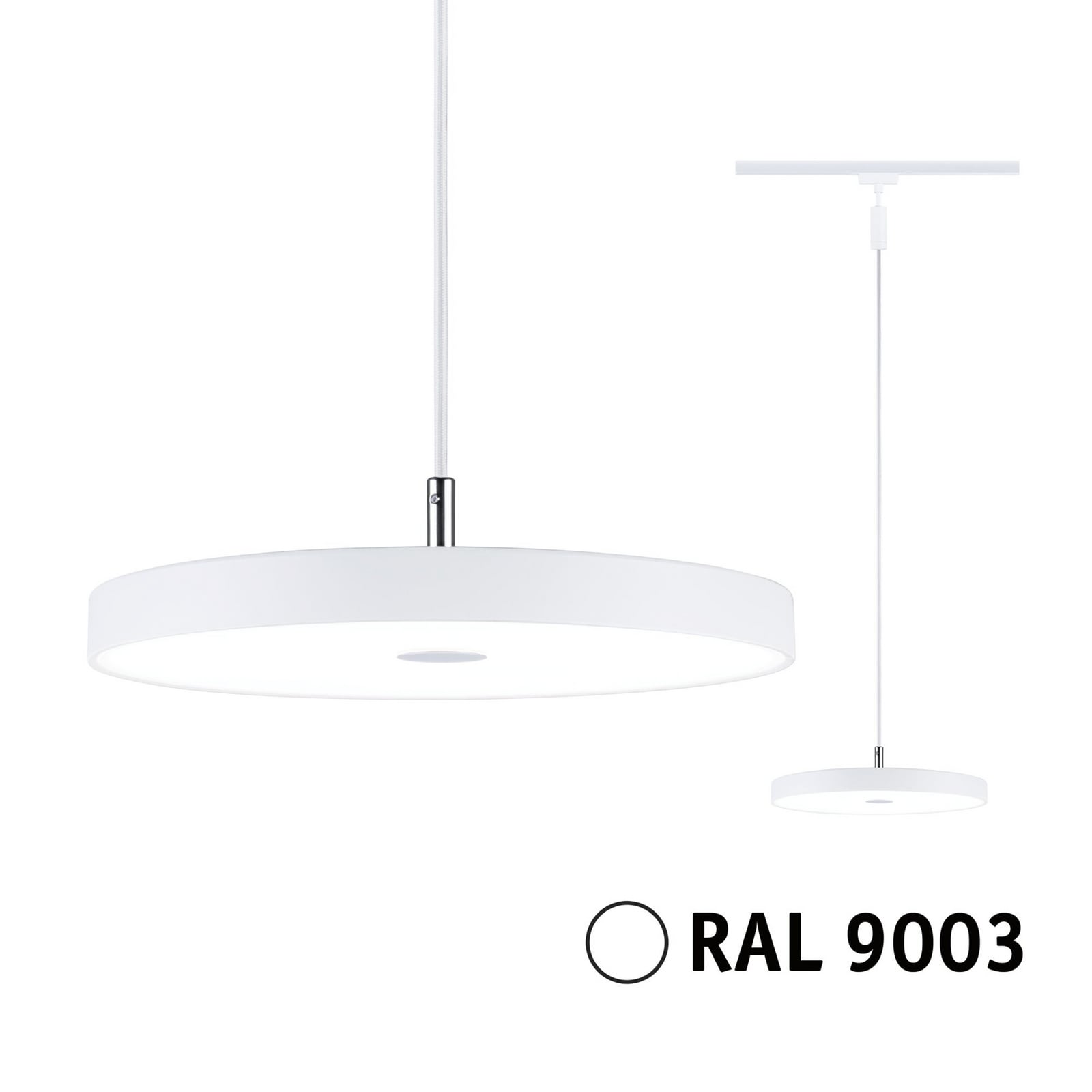 URail LED-pendellampe Hildor hvit Ø31 cm sidevisning