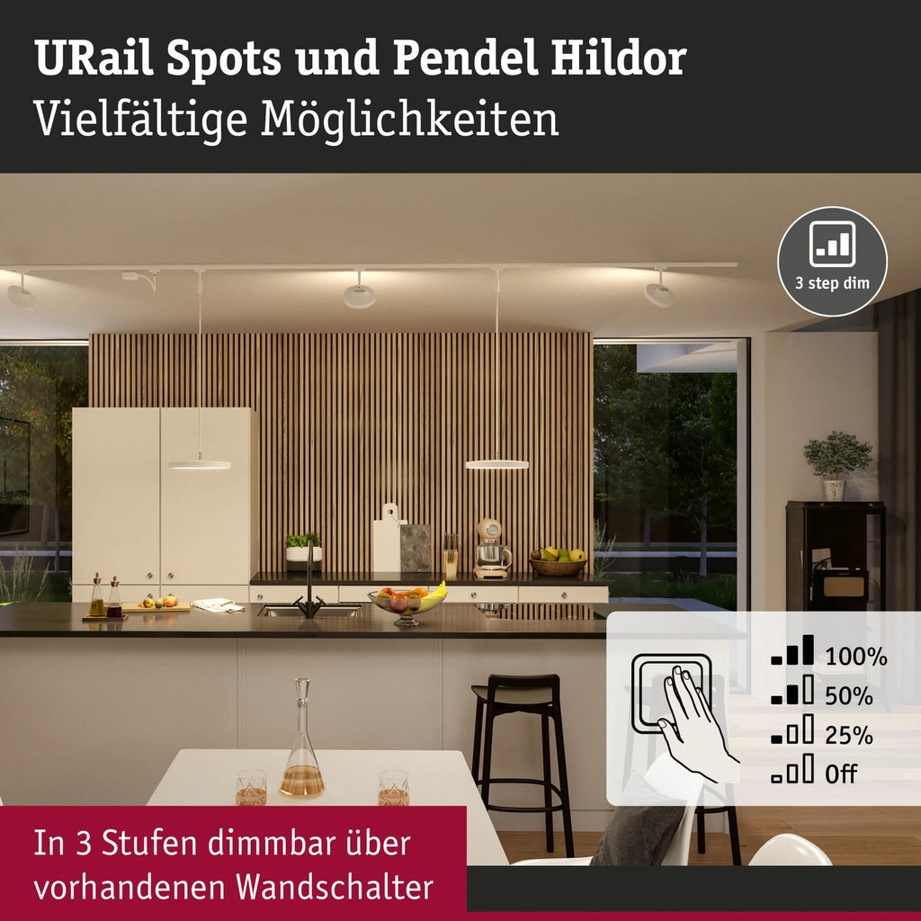 URail LED-pendellampe Hildor hvit lysdetalj
