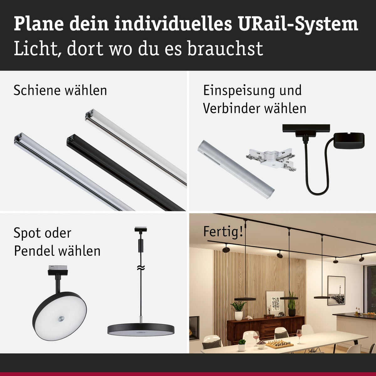 URail LED-spot Hildor svart/hvit dimbar 15W 3000K Paulmann montering