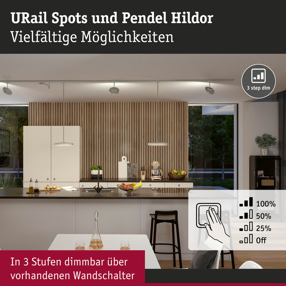 URail LED-spot Hildor dimbar krom med dimmerkontroll
