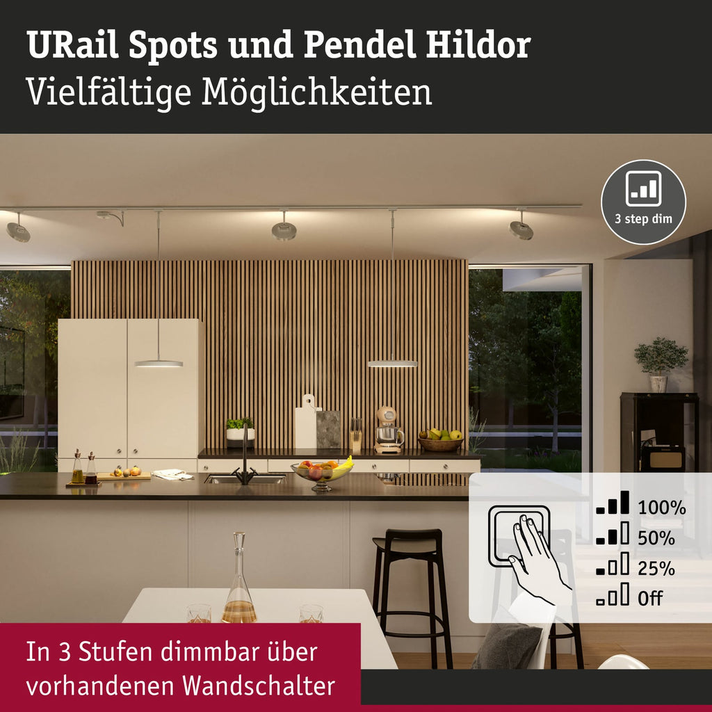 URail LED-spot Hildor krom/hvit dimbar 15W 3000K med dimmer