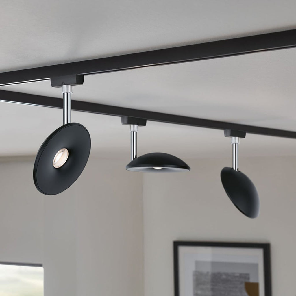 URail LED-spot Sphere svart dimbar 7,4W varmhvit forfra