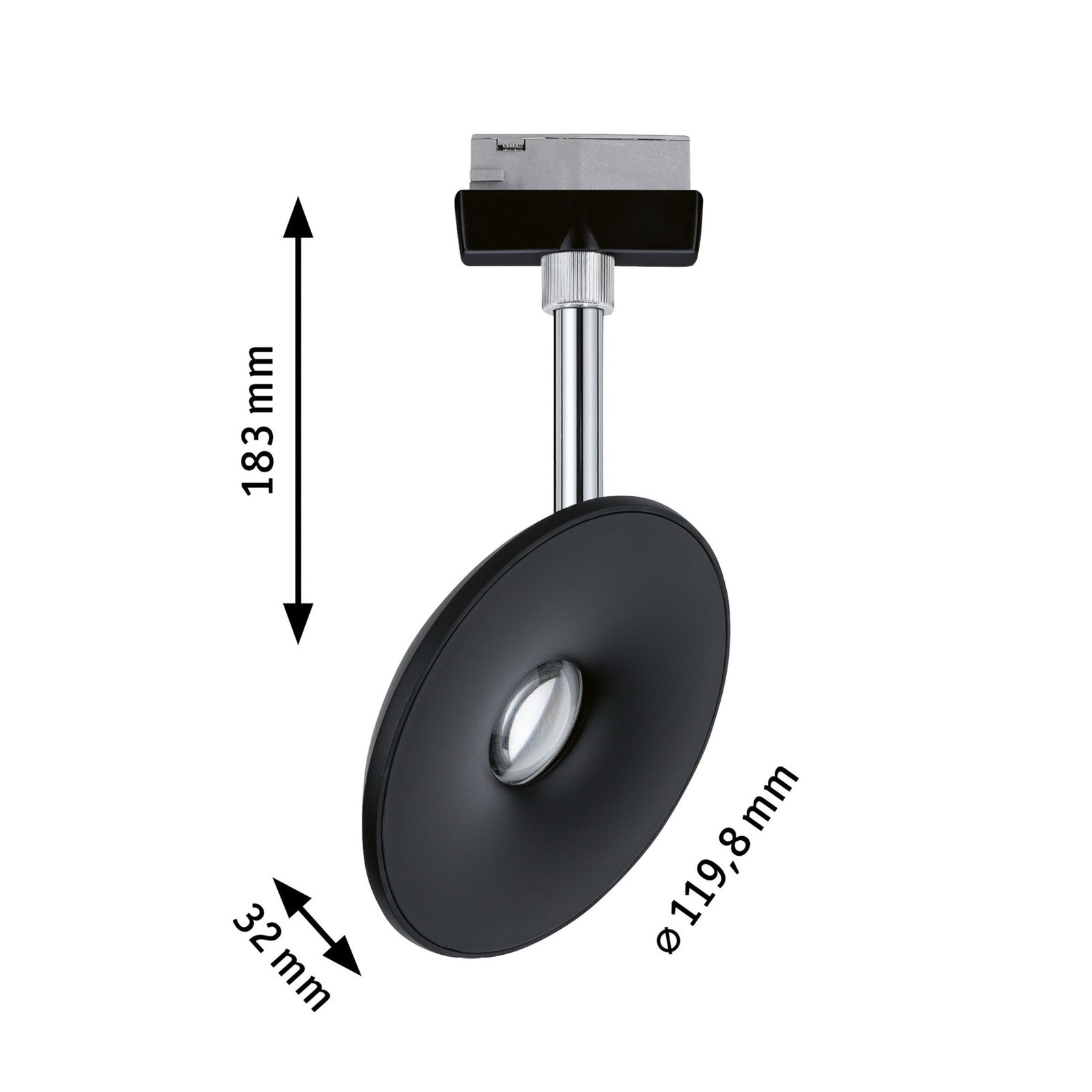 URail LED-spot Sphere svart dimbar 7,4W varmhvit krommet holder