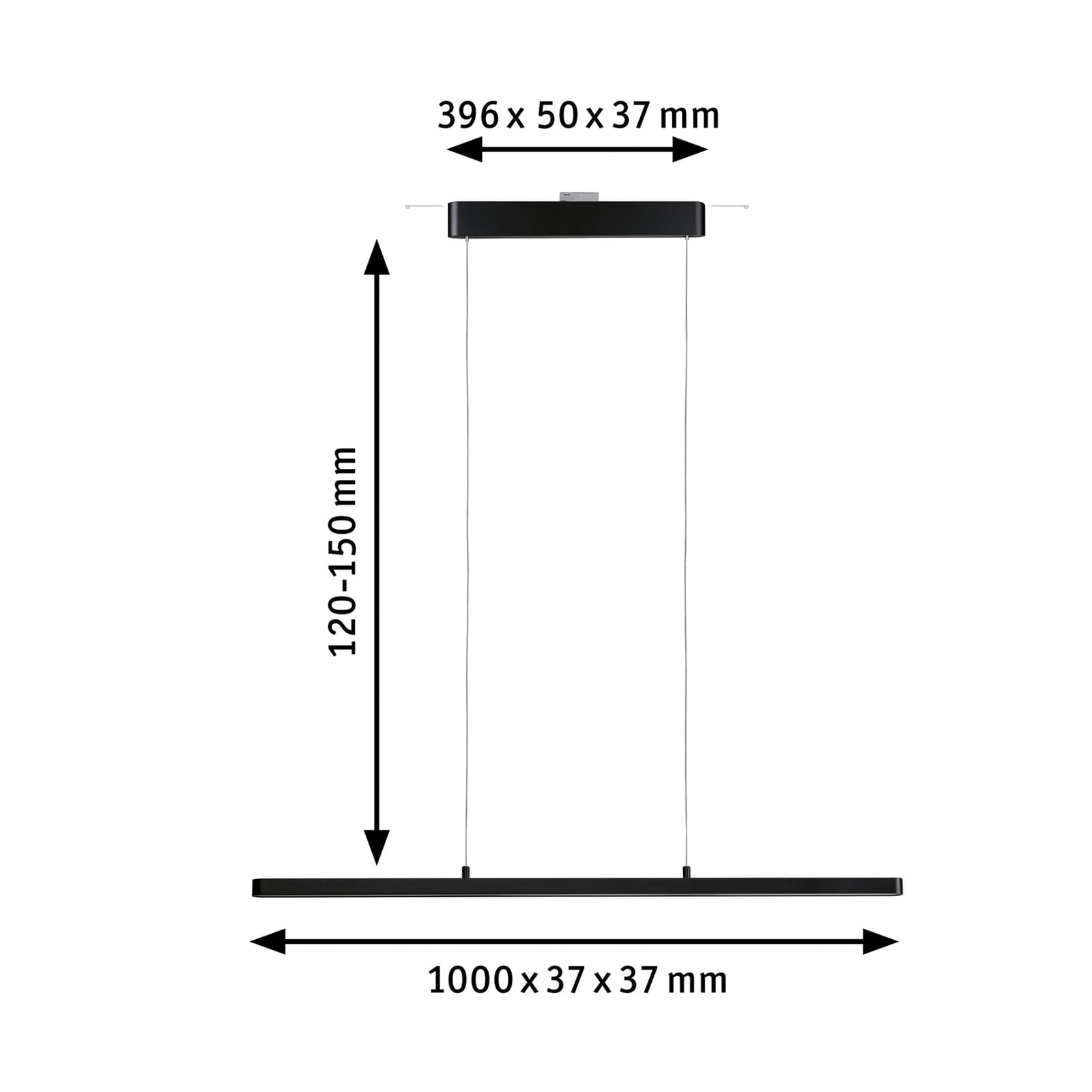 URail Lento LED-pendellampe dimbar svart matt 100 cm 41W montert over bord