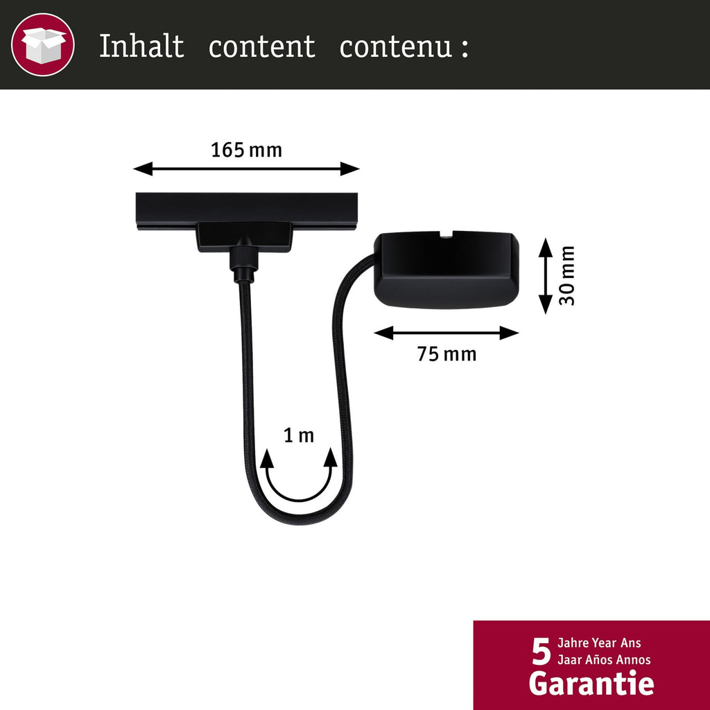 Nærbilde av URail Zigbee kabelinnmating 1 m svart matt dimbar