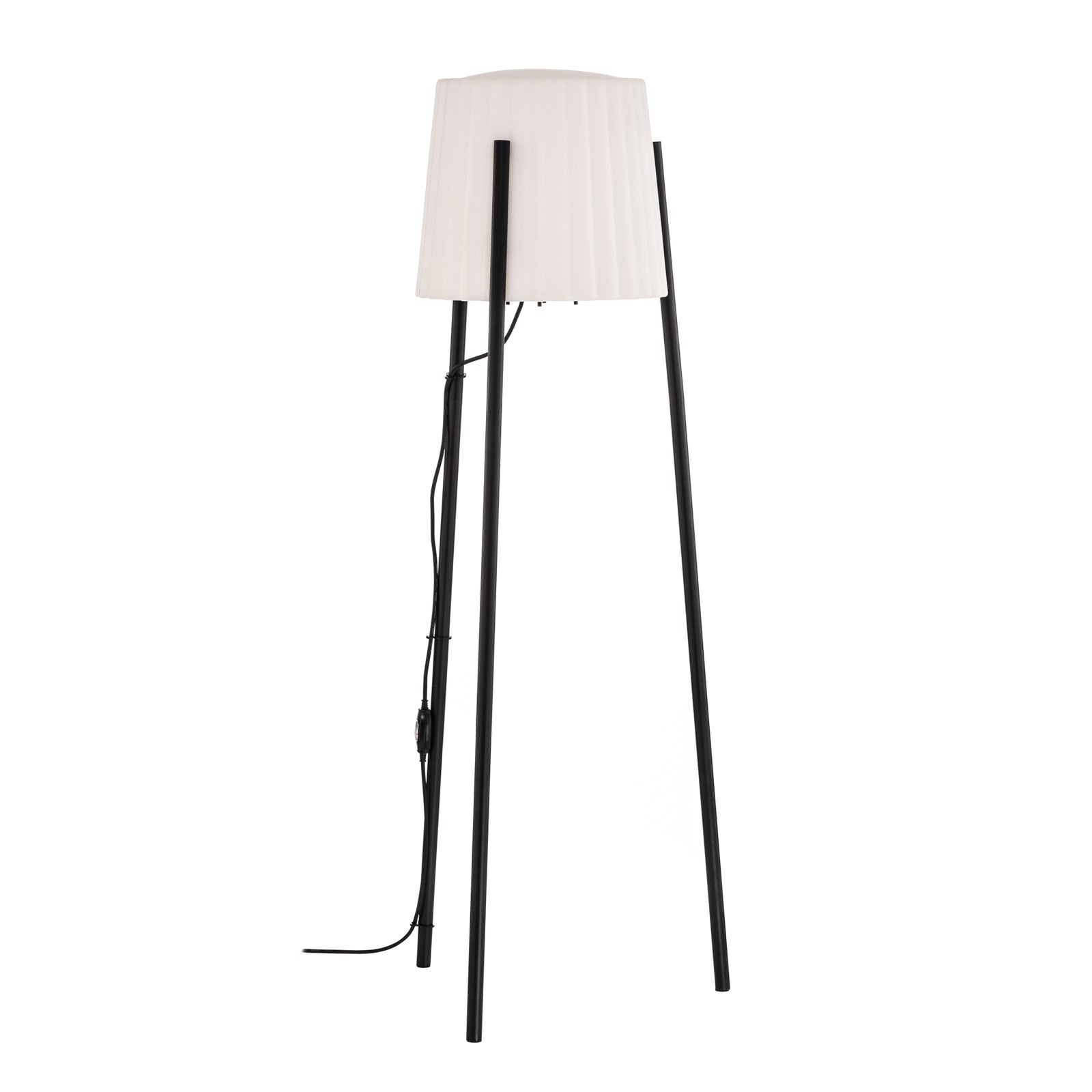 Utegulvlampe Jaimy trebein aluminium 148 cm montert i hage