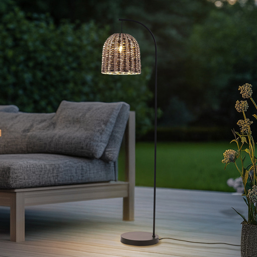Utegulvlampe Taryn trefarget/svart plast E27 172 cm forfra