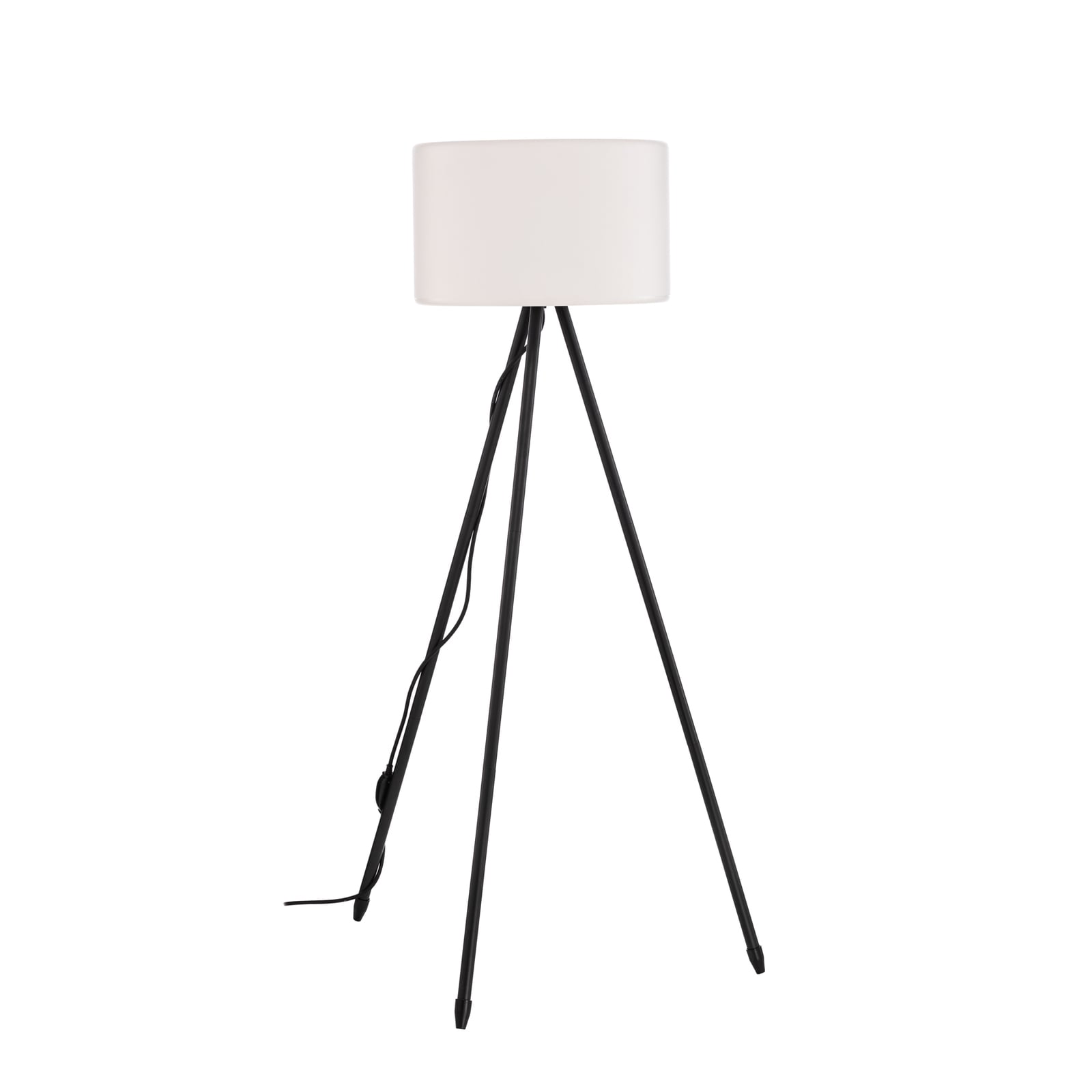 Utegulvlampe Trivira trebein hvit/svart montert på terrasse